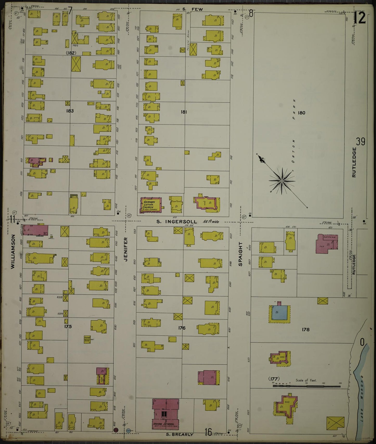 Sanborn Fire Insurance Map from Madison, Dane County, Wisconsin (1908), Sheet #0012 - Historic Sanborn Fire Insurance Map Print, vintage old map wall art, antique decor, genealogy gift, Wisconsin Wisconsin map