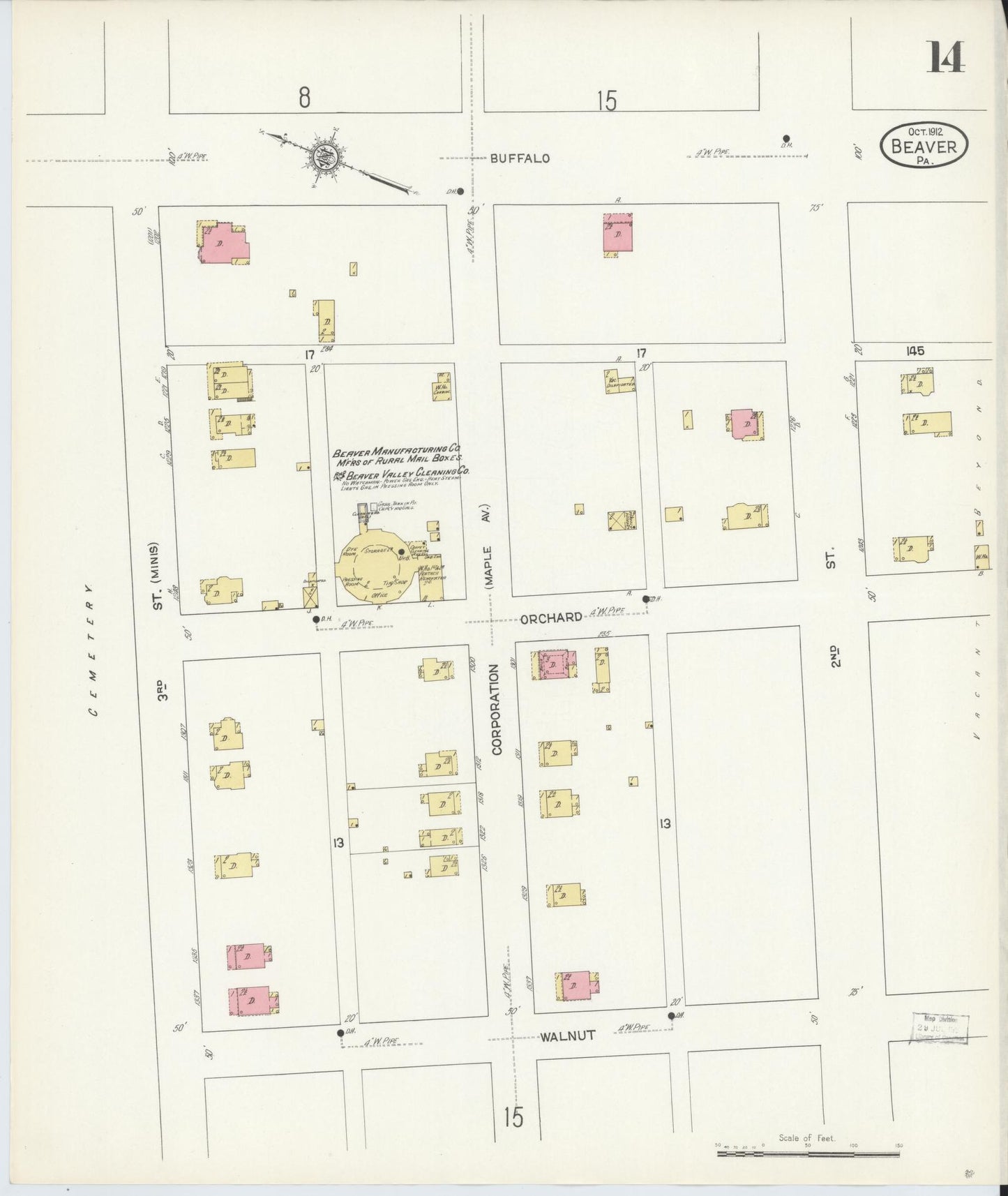 Sanborn Fire Insurance Map from Beaver, Beaver County, Pennsylvania (1912), Sheet #0014 - Historic Sanborn Fire Insurance Map Print, vintage old map wall art, antique decor, genealogy gift, Pennsylvania Pennsylvania map