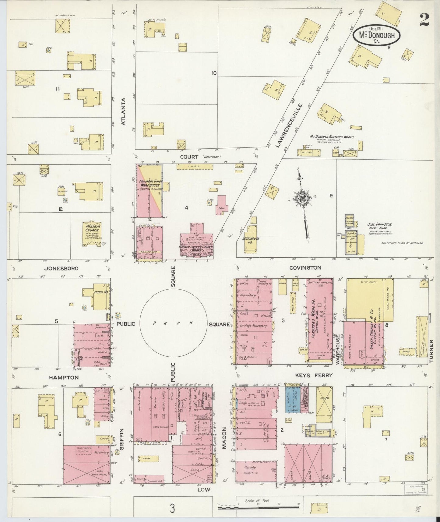 Sanborn Fire Insurance Map from Mcdonough, Henry County, Georgia (1911), Sheet #0002 - Historic Sanborn Fire Insurance Map Print, vintage old map wall art, antique decor, genealogy gift, Georgia Georgia map