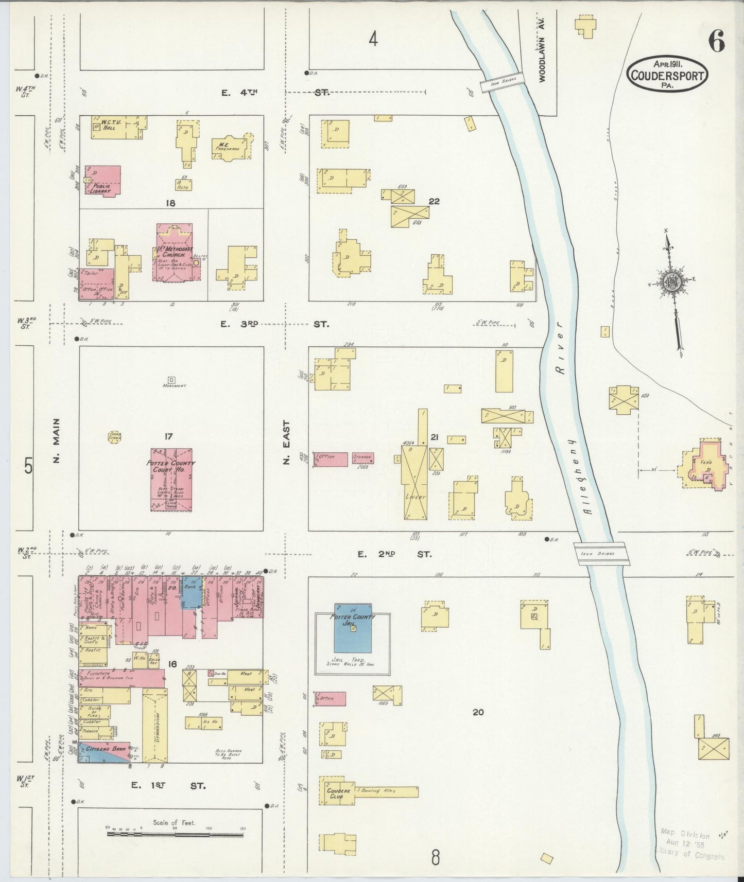 Sanborn Fire Insurance Map from Coudersport, Potter County, Pennsylvania (1911), Sheet #0006 - Historic Sanborn Fire Insurance Map Print, vintage old map wall art, antique decor, genealogy gift, Pennsylvania Pennsylvania map