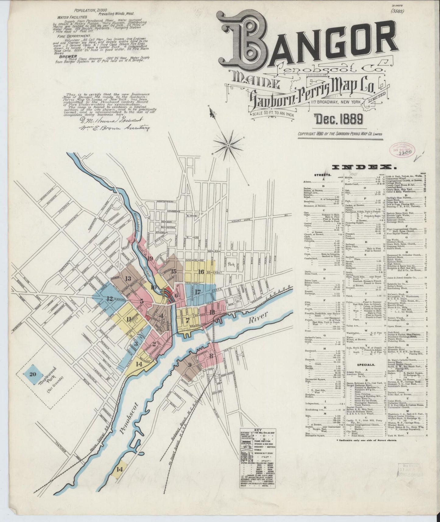 Sanborn Fire Insurance Map from Bangor, Penobscot County, Maine. (1889) – Historic Sanborn Fire Insurance Map Print