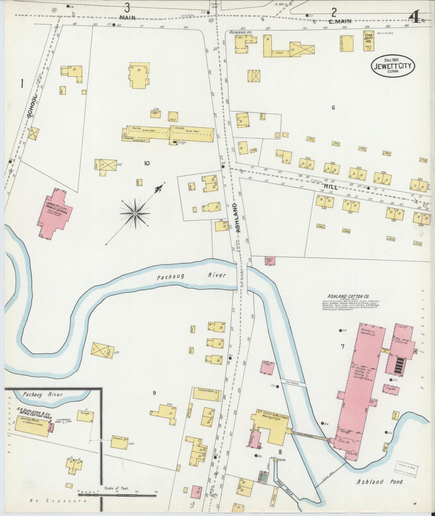 Sanborn Fire Insurance Map from Jewett City, New London County, Connecticut (1901), Sheet #0004 - Historic Sanborn Fire Insurance Map Print, vintage old map wall art, antique decor, genealogy gift, Connecticut Connecticut map