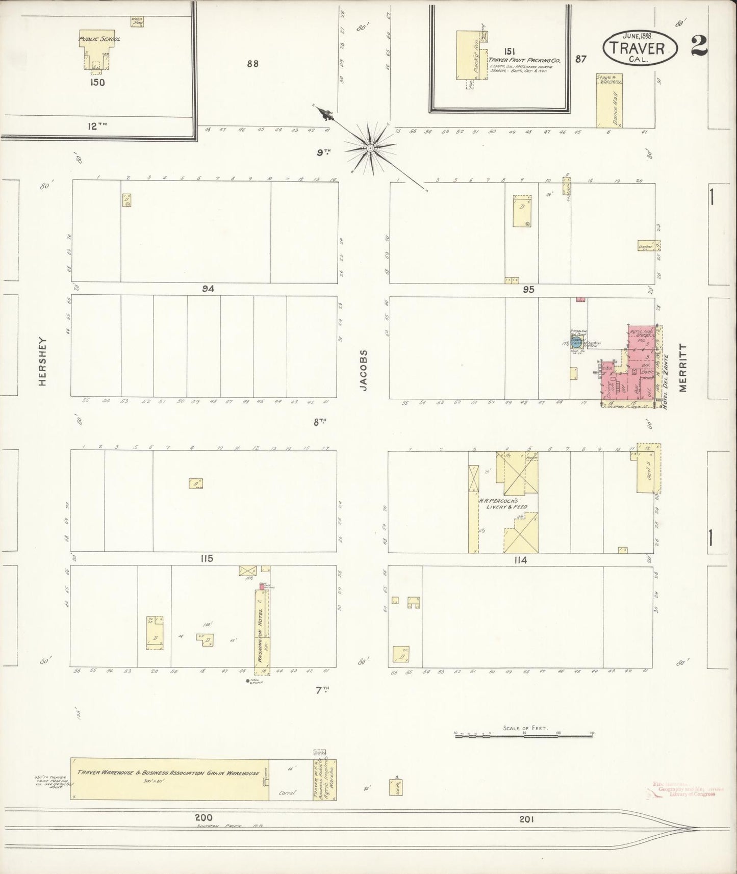 Sanborn Fire Insurance Map from Traver, Tulare County, California (1898), Sheet #0002 - Complete Map Set gallery image, historic Sanborn map, vintage wall art, California California