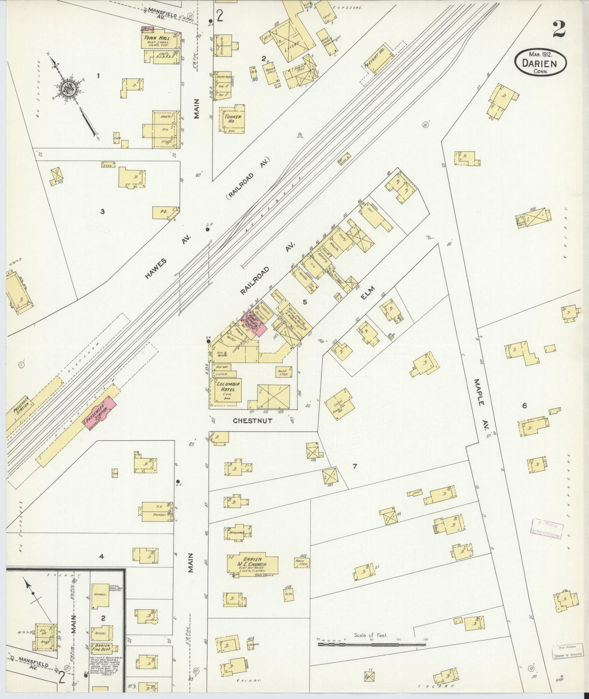 Sanborn Fire Insurance Map from Darien, Fairfield County, Connecticut (1912), Sheet #0002 - Historic Sanborn Fire Insurance Map Print, vintage old map wall art, antique decor, genealogy gift, Connecticut Connecticut map