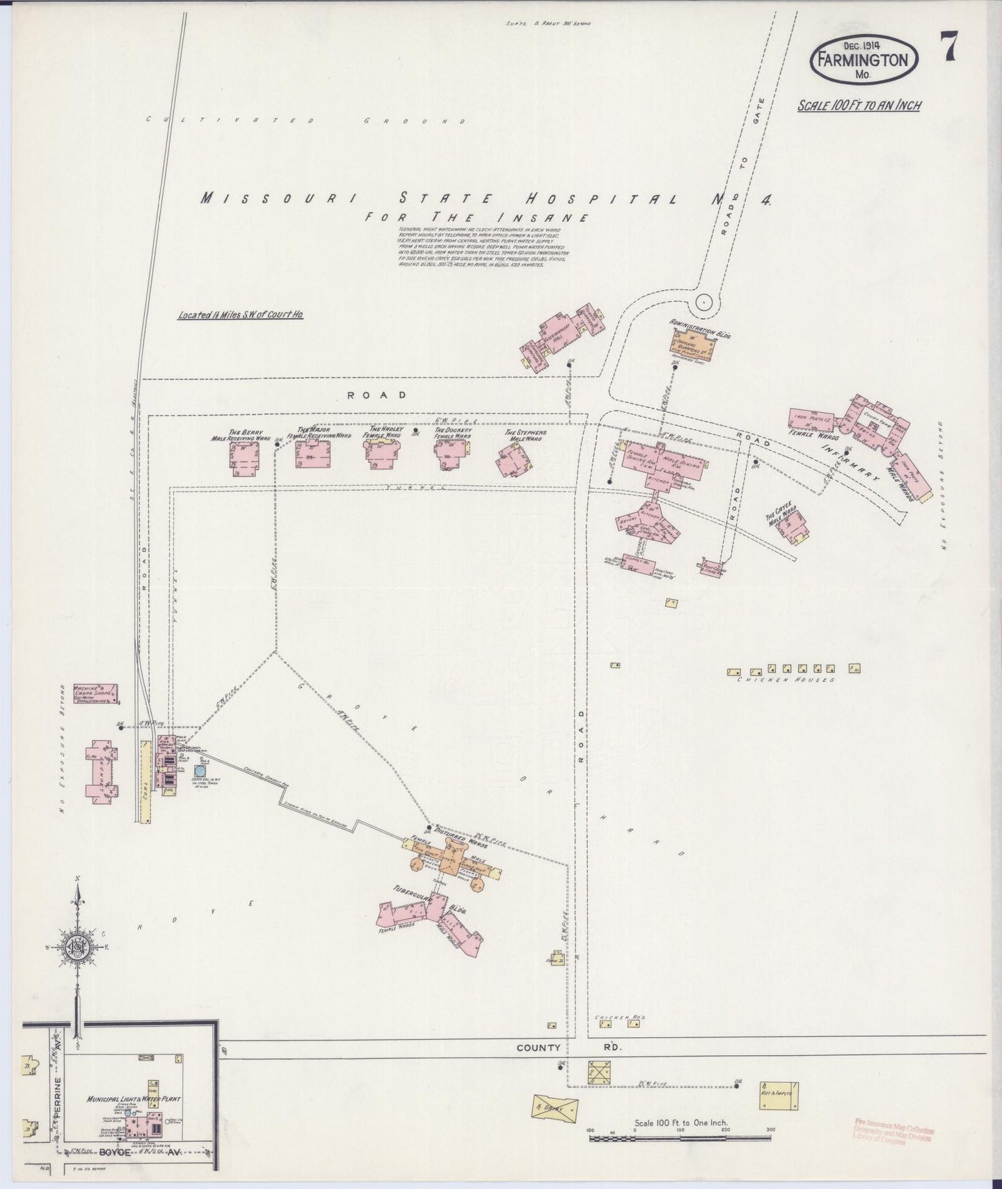Sanborn Fire Insurance Map from Farmington, Saint Francois County, Missouri (1914), Sheet #0007 - Historic Sanborn Fire Insurance Map Print, vintage old map wall art, antique decor, genealogy gift, Missouri Missouri map