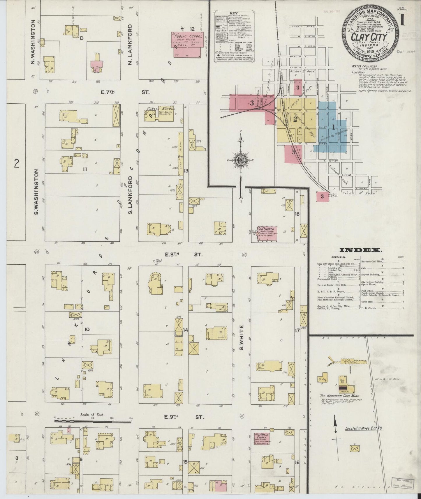 Sanborn Fire Insurance Map from Clay City, Clay County, Indiana. (1910) – Historic Sanborn Fire Insurance Map Print