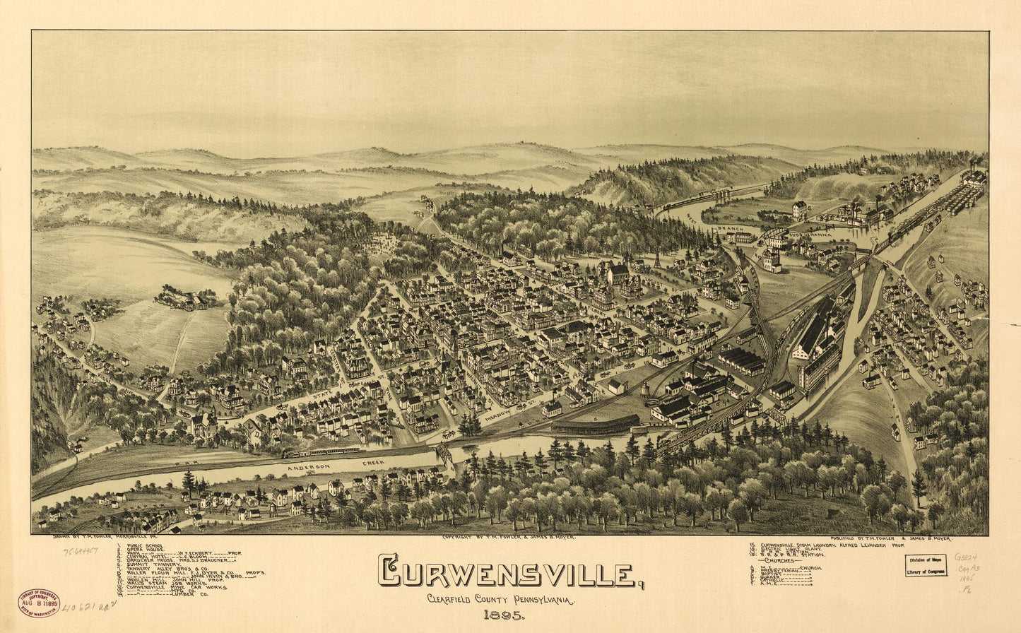 Curwensville, Clearfield County, Pennsylvania 1895. (1895) – Historic Bird’s-Eye View Panorama Print