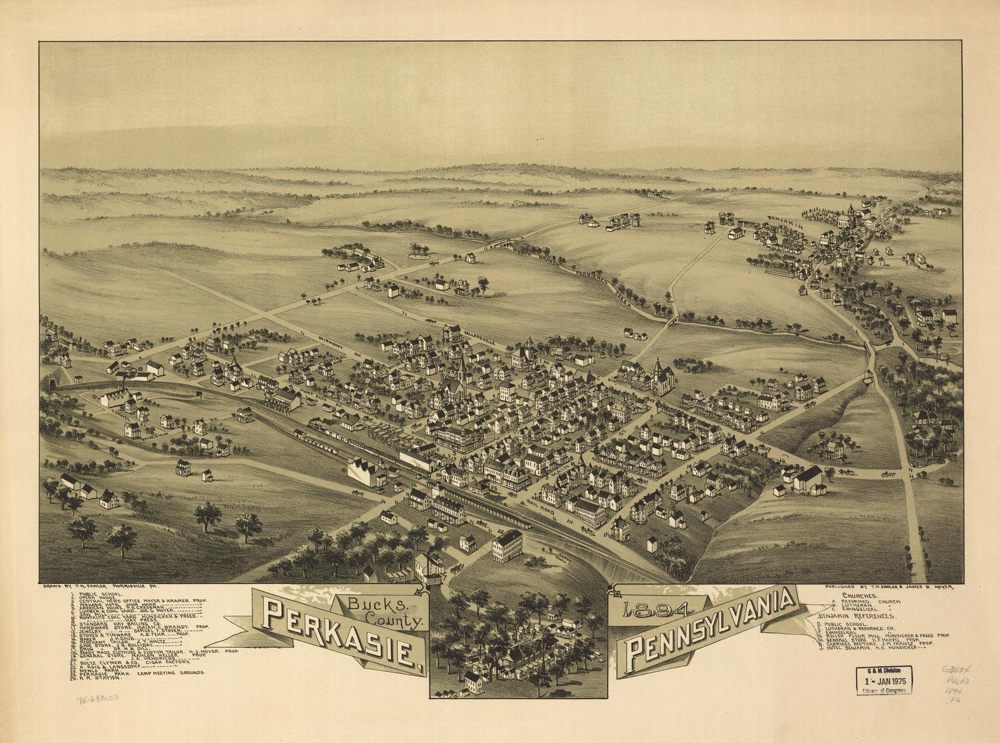 Perkasie, Pennsylvania, Bucks County, 1894. (1894) – Historic Bird’s-Eye View Panorama Print