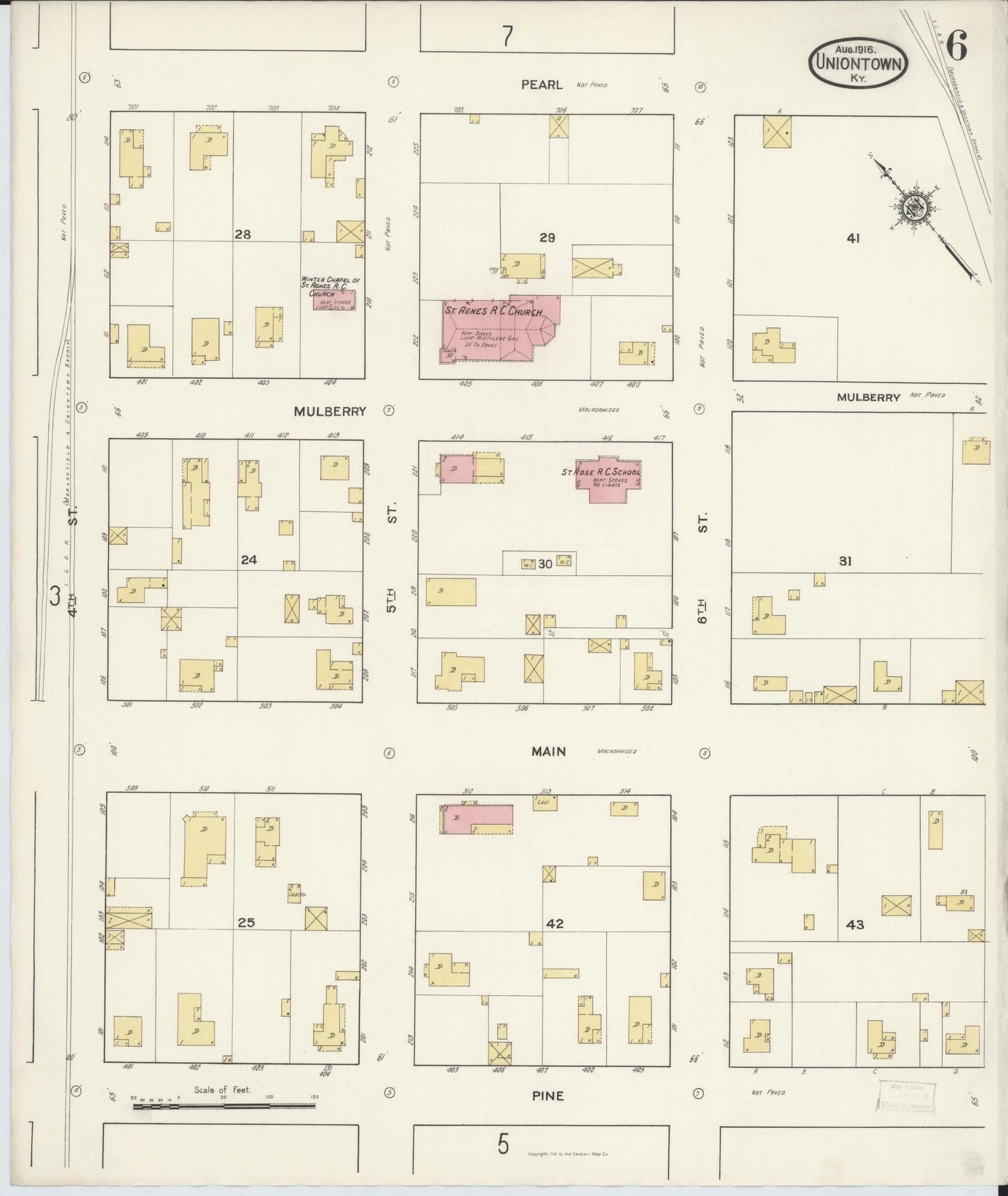 Sanborn Fire Insurance Map from Uniontown, Union County, Kentucky (1916), Sheet #0006 - Historic Sanborn Fire Insurance Map Print, vintage old map wall art, antique decor, genealogy gift, Kentucky Kentucky map