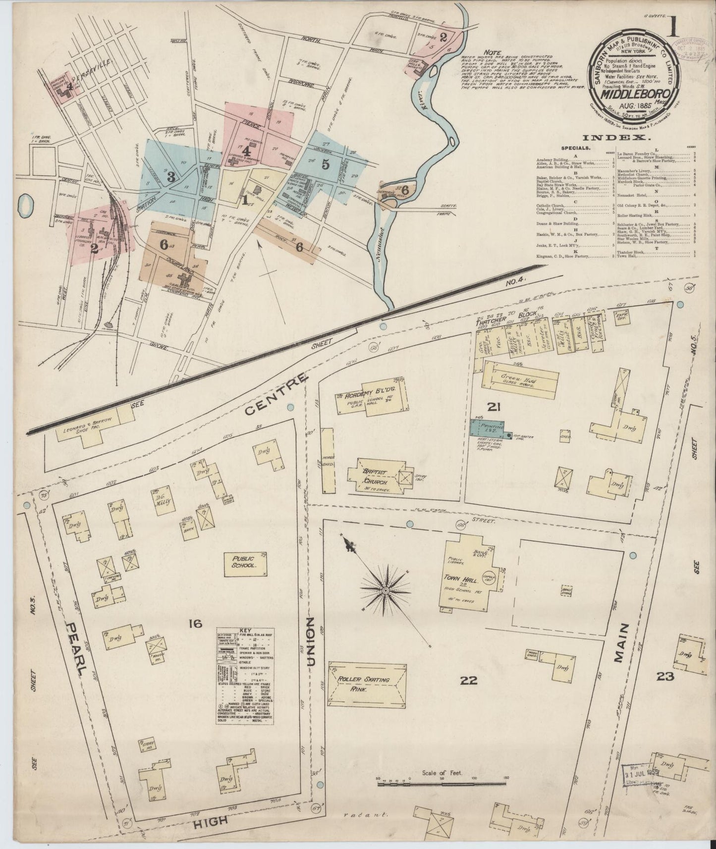 Sanborn Fire Insurance Map from Middleboro, Plymouth County, Massachusetts. (1885) – Historic Sanborn Fire Insurance Map Print