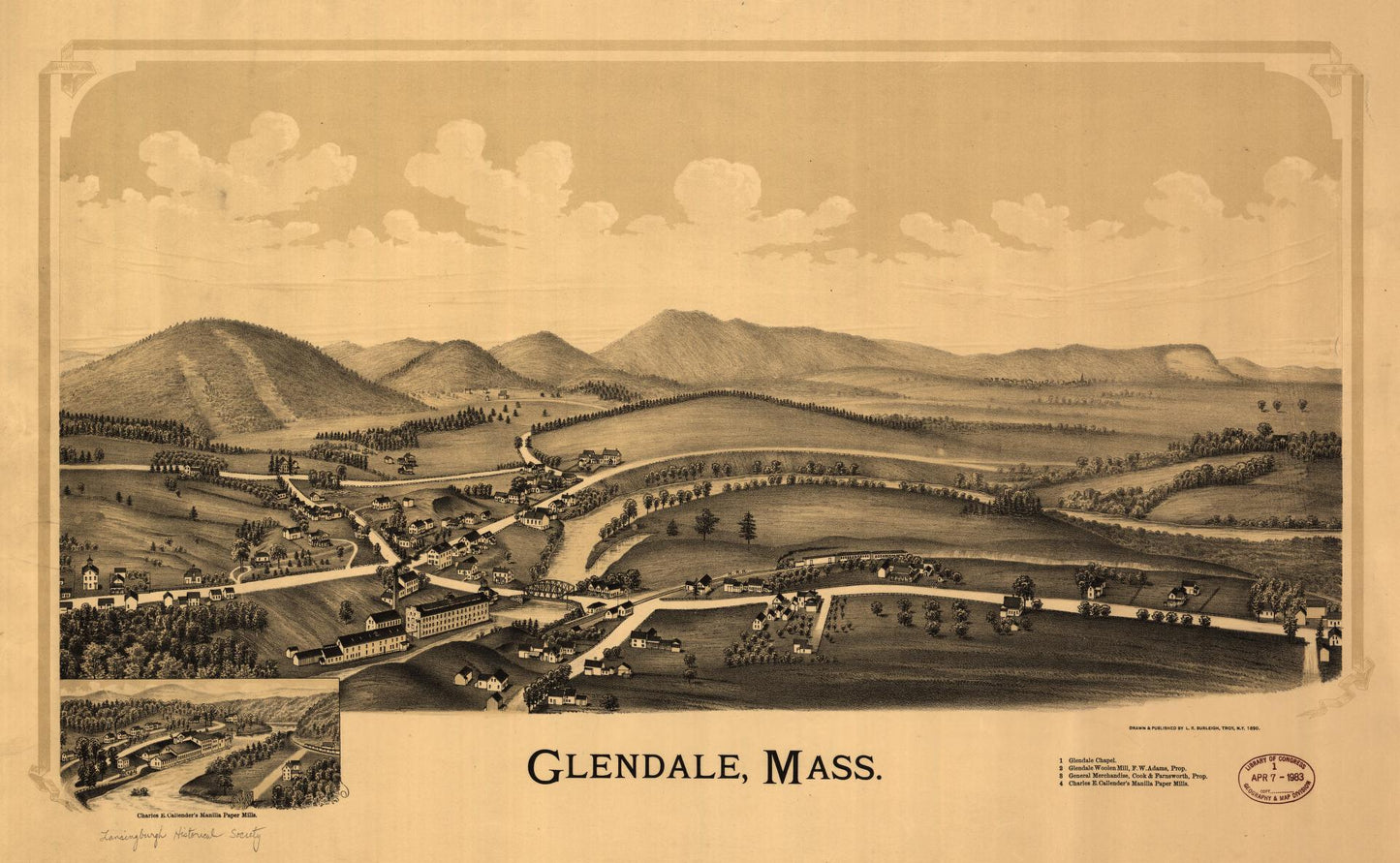 Glendale, Mass. (1890) – Historic Bird’s-Eye View Panorama Print