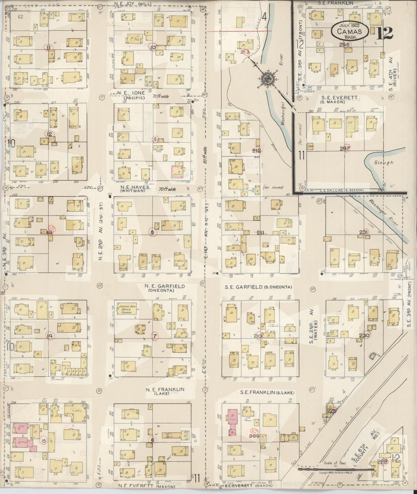 Sanborn Fire Insurance Map from Camas, Clark County, Washington (1943), Sheet #0012 - Historic Sanborn Fire Insurance Map Print, vintage old map wall art, antique decor, genealogy gift, Washington Washington map