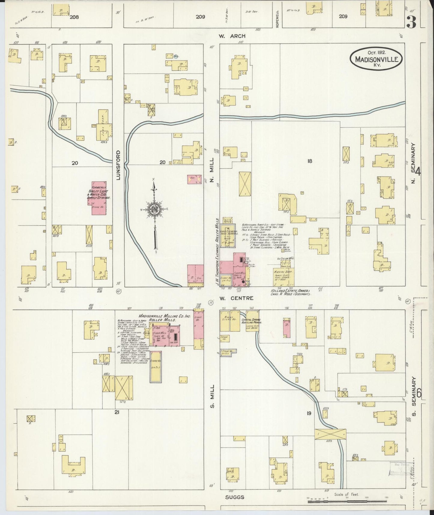 Sanborn Fire Insurance Map from Madisonville, Hopkins County, Kentucky (1912), Sheet #0003 - Historic Sanborn Fire Insurance Map Print, vintage old map wall art, antique decor, genealogy gift, Kentucky Kentucky map