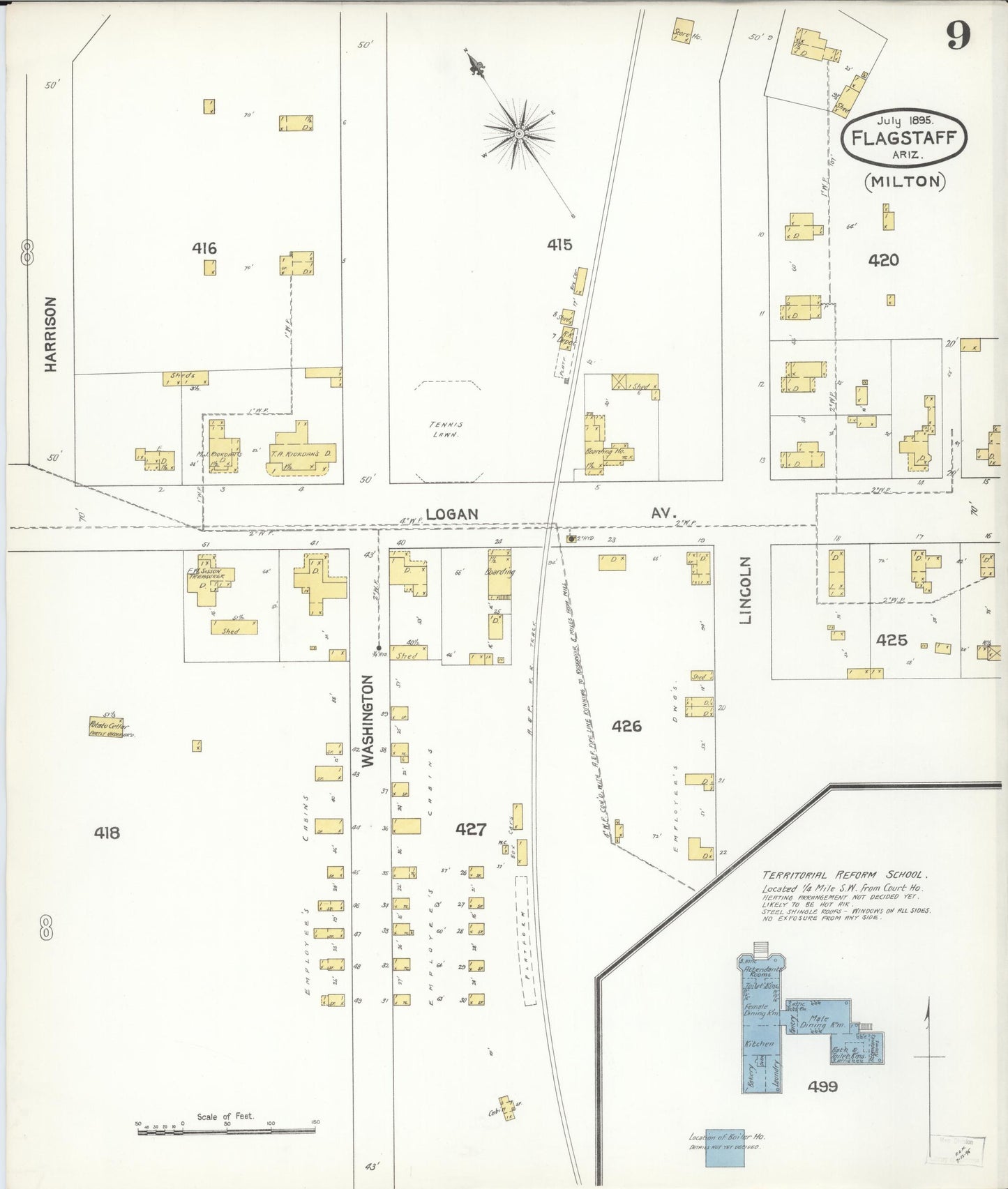 Sanborn Fire Insurance Map from Flagstaff, Coconino County, Arizona (1895), Sheet #0009 - Historic Sanborn Fire Insurance Map Print, vintage old map wall art, antique decor, genealogy gift, Arizona Arizona map