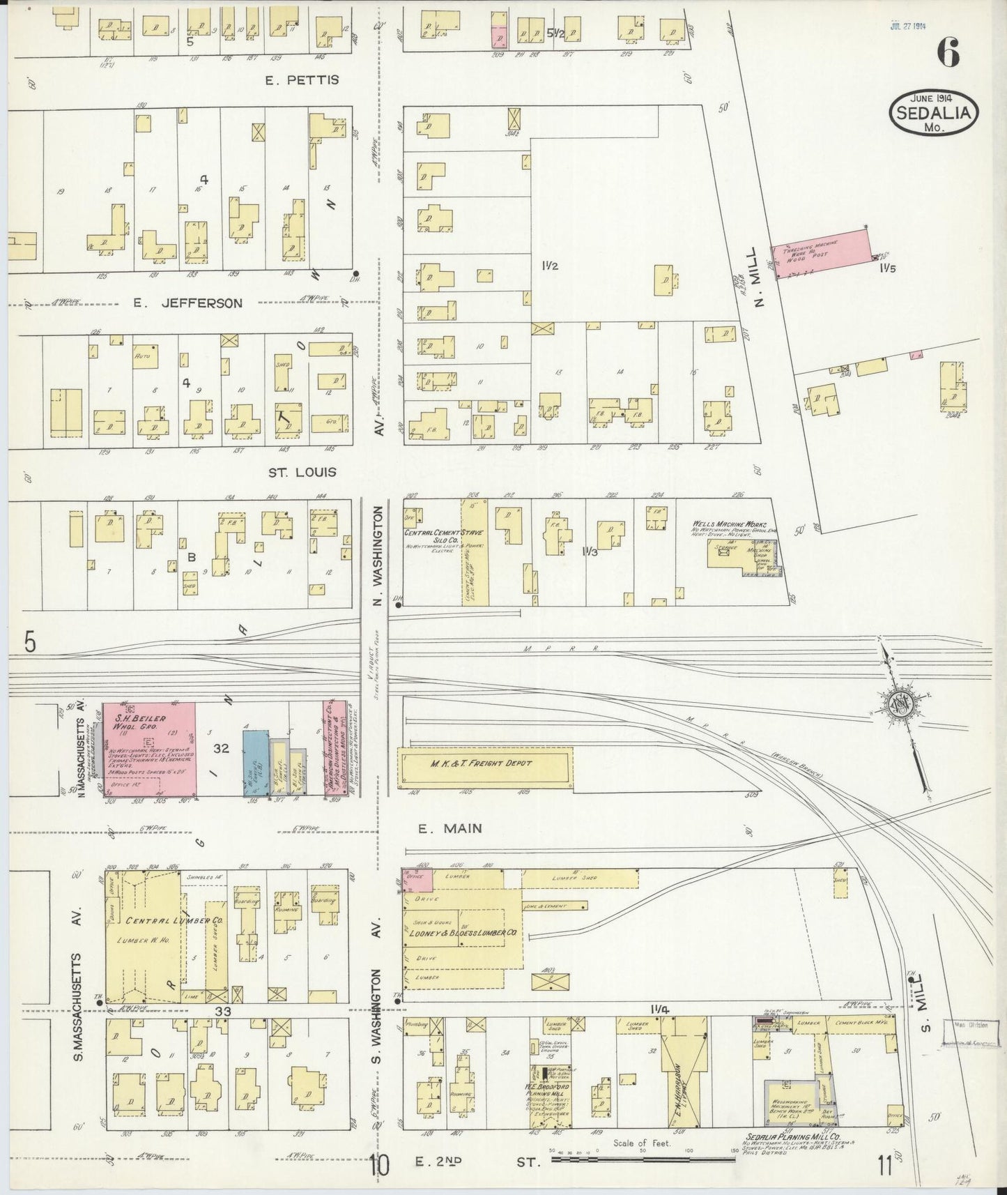 Sanborn Fire Insurance Map from Sedalia, Pettis County, Missouri (1914), Sheet #0006 - Historic Sanborn Fire Insurance Map Print, vintage old map wall art, antique decor, genealogy gift, Missouri Missouri map