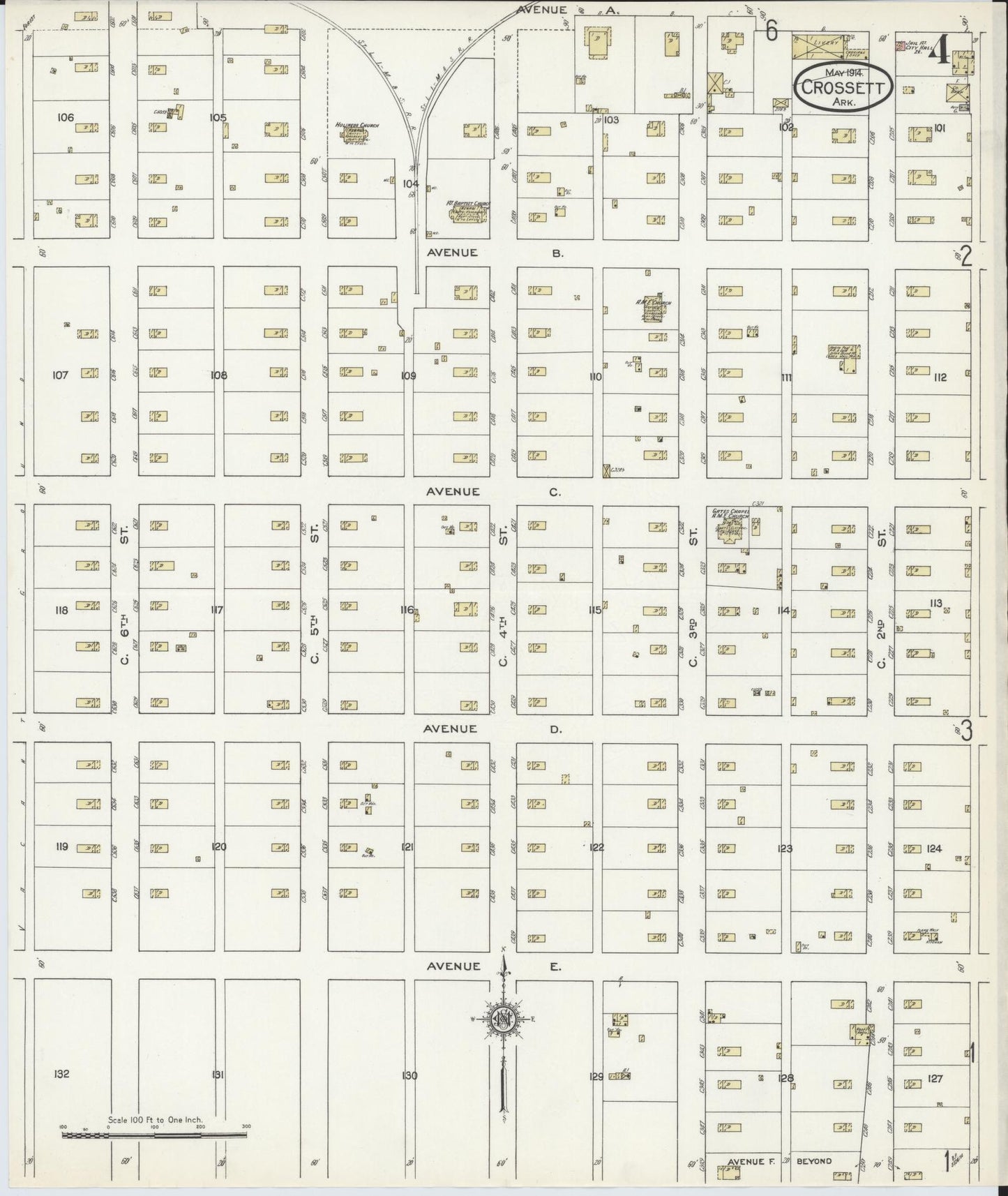 Sanborn Fire Insurance Map from Crossett, Ashley County, Arkansas (1914), Sheet #0004 - Historic Sanborn Fire Insurance Map Print, vintage old map wall art, antique decor, genealogy gift, Arkansas Arkansas map