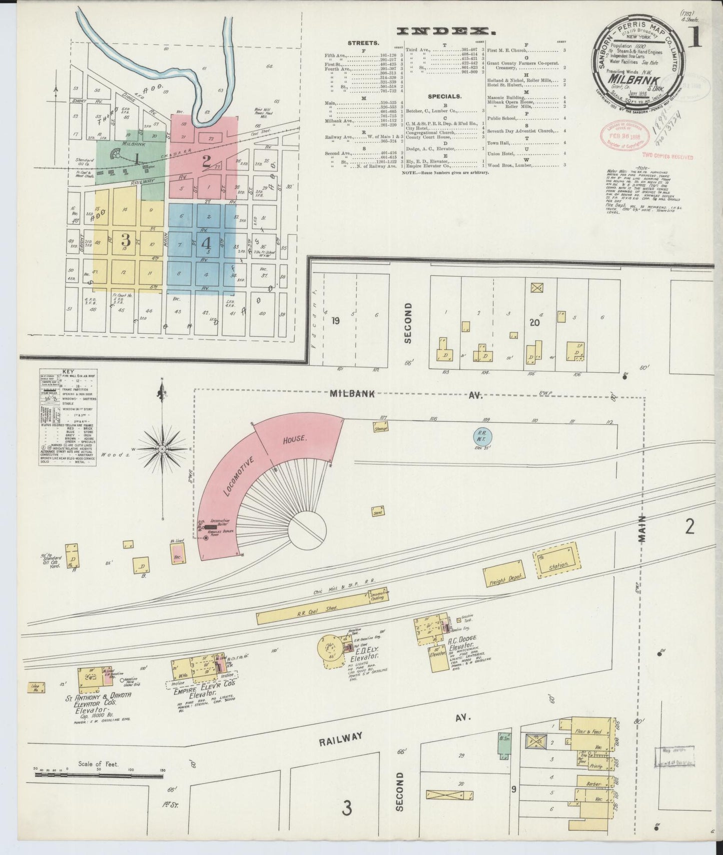 Sanborn Fire Insurance Map from Milbank, Grant County, South Dakota (1898), Sheet #0001 - Historic Sanborn Fire Insurance Map Print, vintage old map wall art, antique decor, genealogy gift, South Dakota South Dakota map