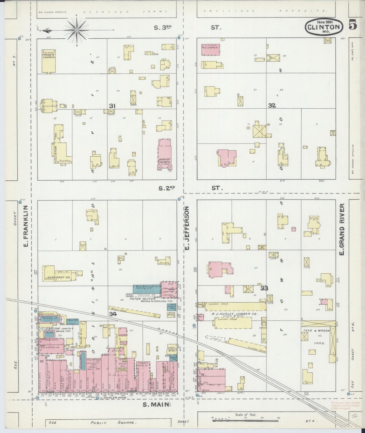 Sanborn Fire Insurance Map from Clinton, Henry County, Missouri (1891), Sheet #0005 - Historic Sanborn Fire Insurance Map Print, vintage old map wall art, antique decor, genealogy gift, Missouri Missouri map
