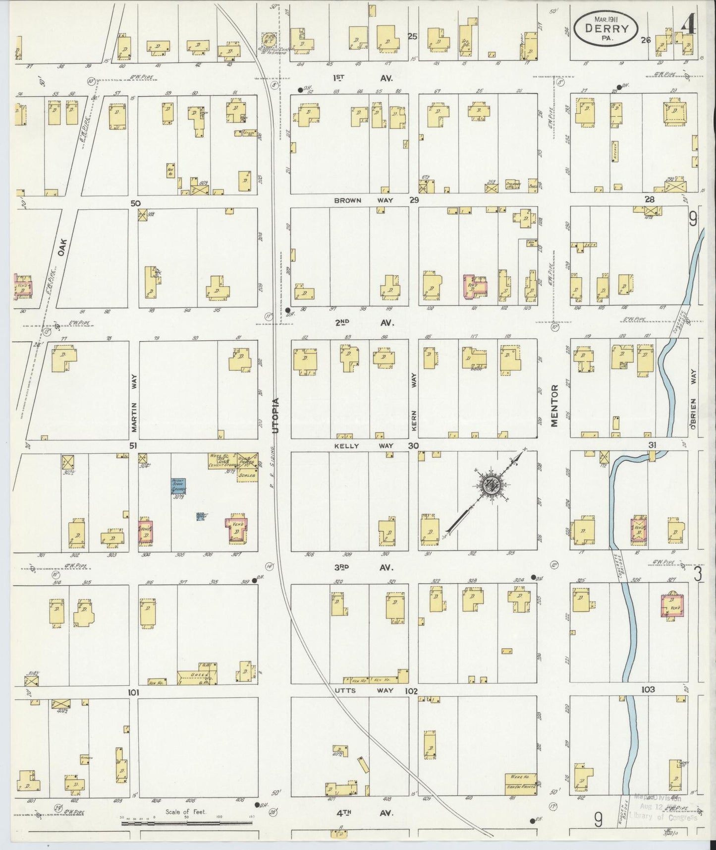 Sanborn Fire Insurance Map from Derry, Westmoreland County, Pennsylvania (1911), Sheet #0004 - Historic Sanborn Fire Insurance Map Print, vintage old map wall art, antique decor, genealogy gift, Pennsylvania Pennsylvania map