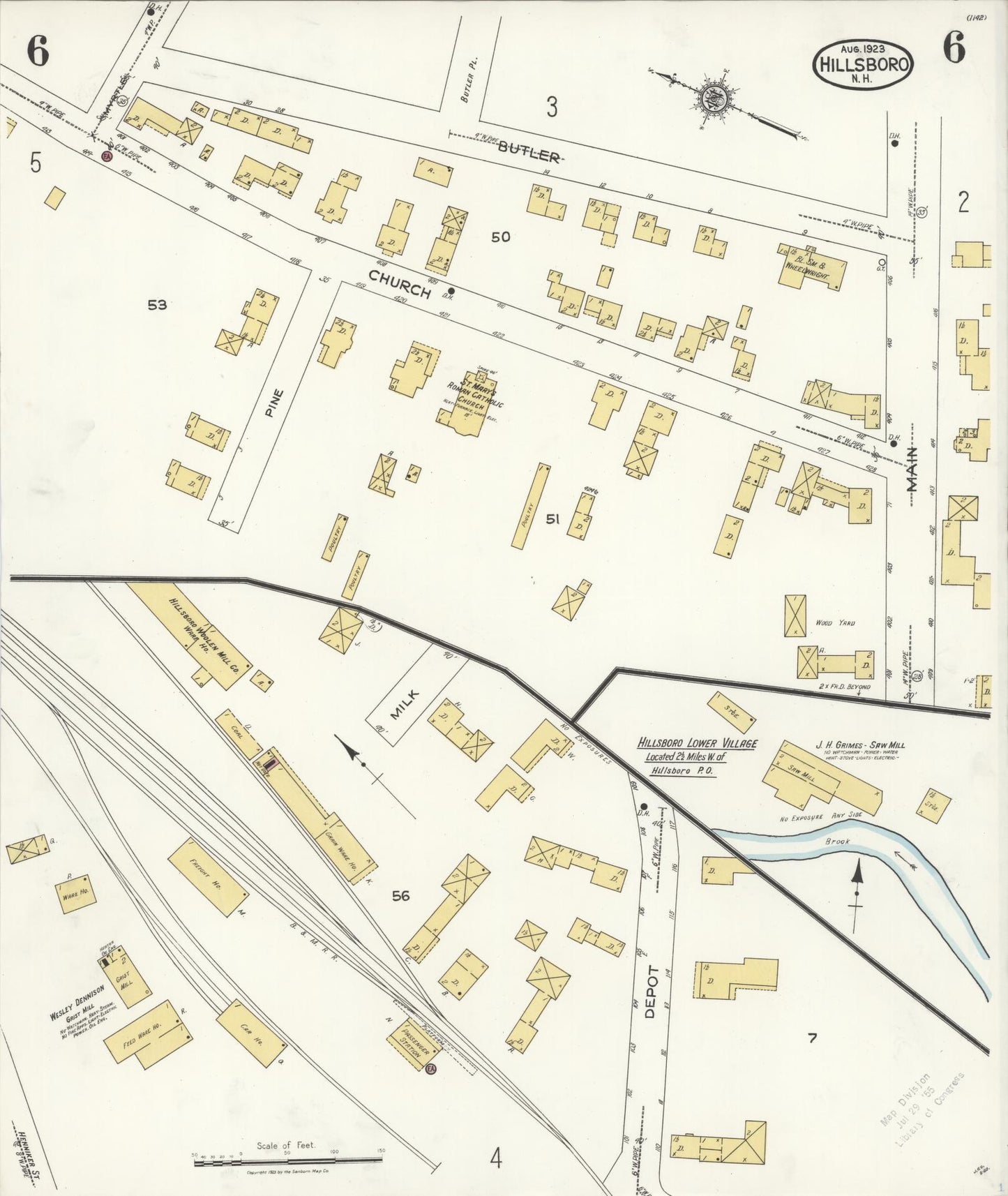 Sanborn Fire Insurance Map from Hillsboro, Hillsborough County, New Hampshire (1923), Sheet #0006 - Complete Map Set gallery image, historic Sanborn map, vintage wall art, New Hampshire New Hampshire