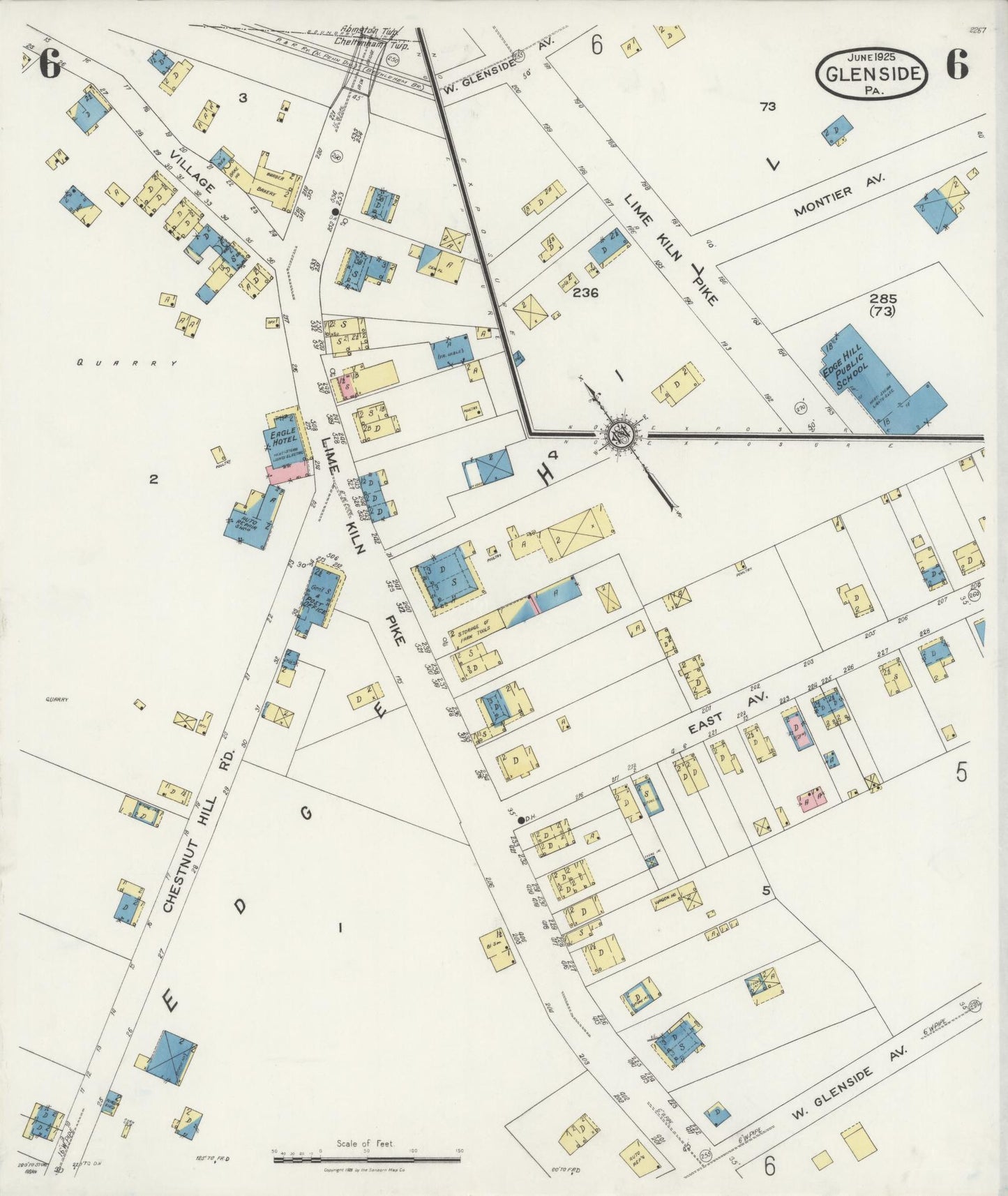 Sanborn Fire Insurance Map from Glenside, Montgomery County, Pennsylvania (1925), Sheet #0006 - Historic Sanborn Fire Insurance Map Print, vintage old map wall art, antique decor, genealogy gift, Pennsylvania Pennsylvania map