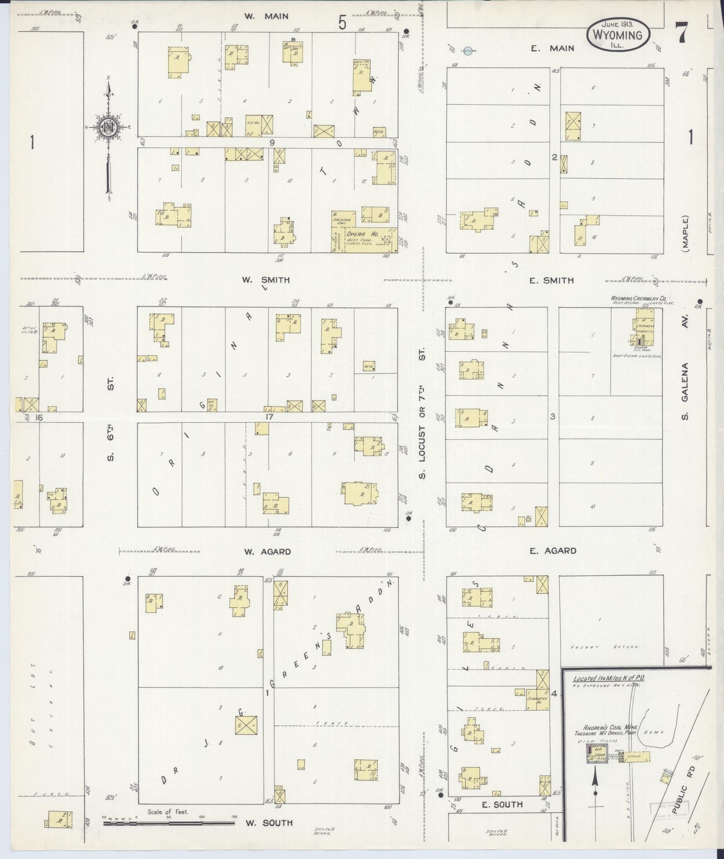 Sanborn Fire Insurance Map from Wyoming, Stark County, Illinois (1913), Sheet #0007 - Complete Map Set gallery image, historic Sanborn map, vintage wall art, Illinois Illinois