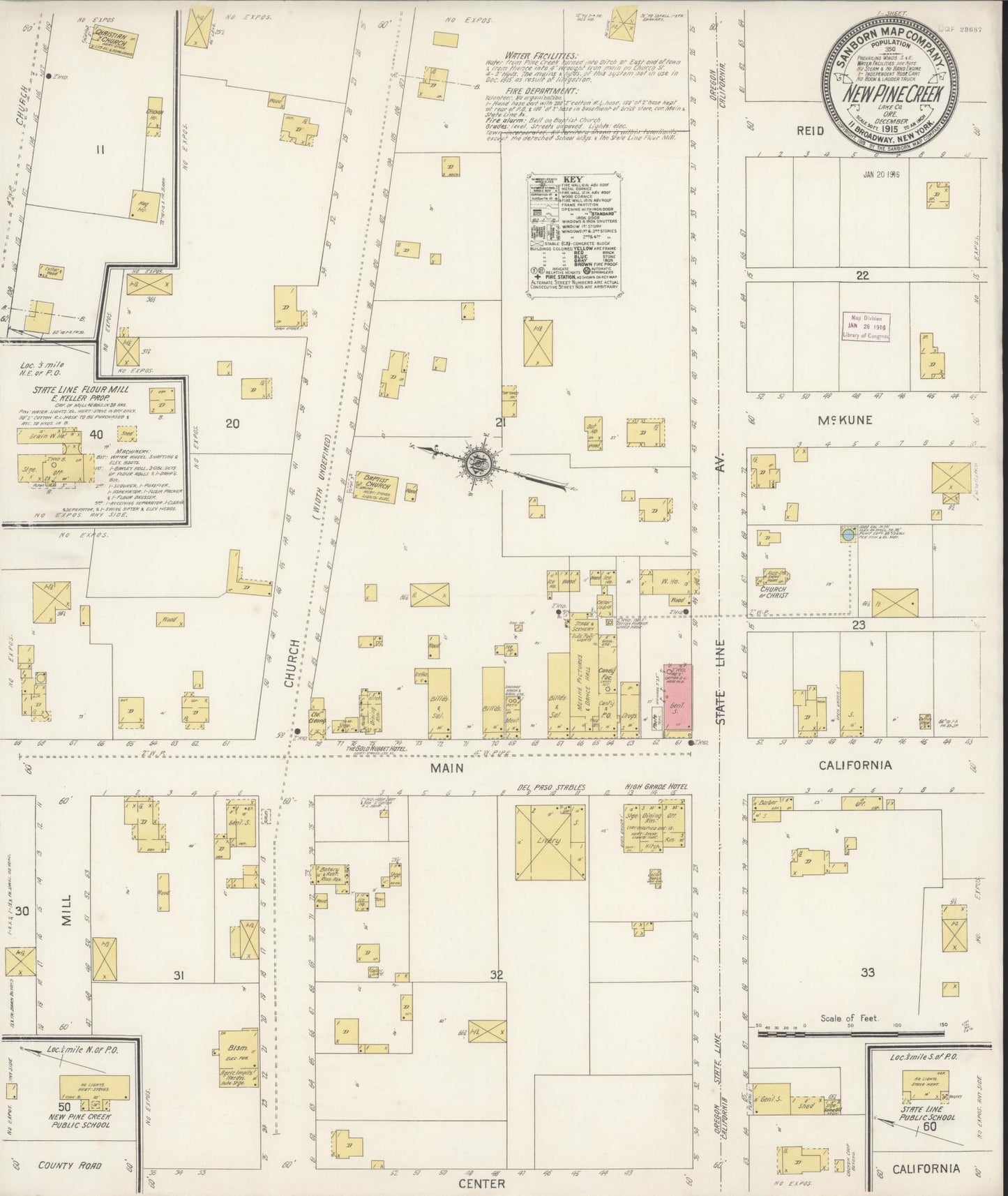 Sanborn Fire Insurance Map from New Pine Creek, Lake County, Oregon (1915), Sheet #0001 - Historic Sanborn Fire Insurance Map Print, vintage old map wall art, antique decor, genealogy gift, Oregon Oregon map