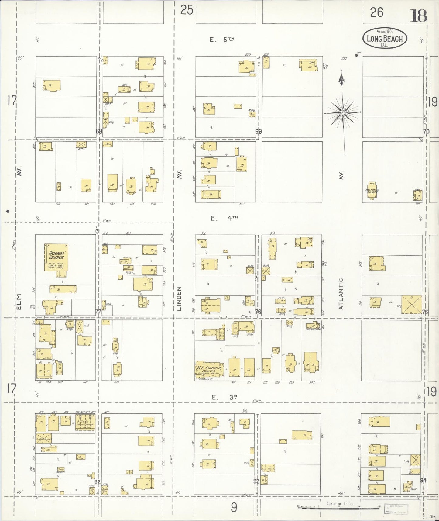 Sanborn Fire Insurance Map from Long Beach, Los Angeles County, California (1905), Sheet #0018 - Historic Sanborn Fire Insurance Map Print, vintage old map wall art, antique decor, genealogy gift, California California map