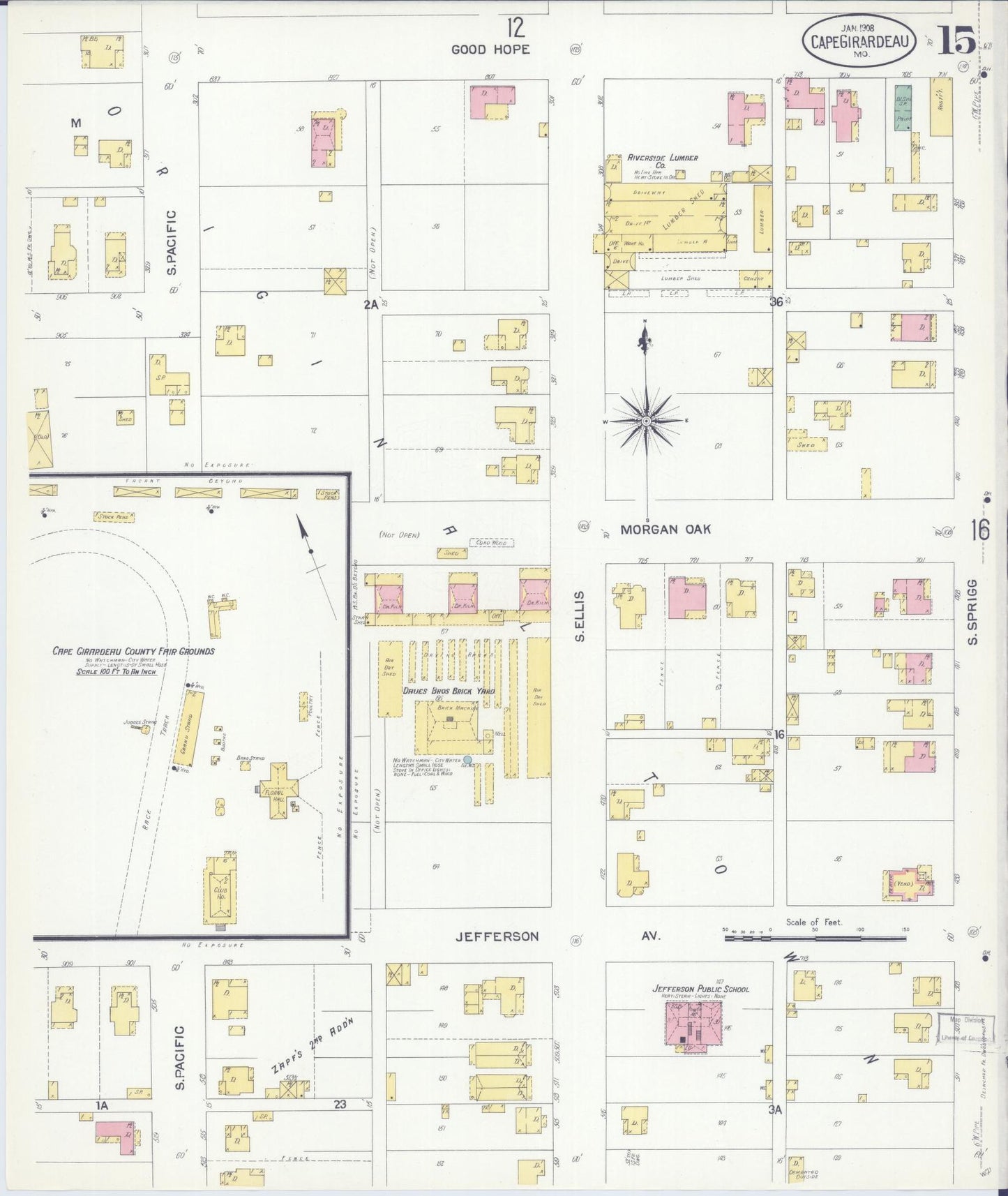 Sanborn Fire Insurance Map from Cape Girardeau, Cape Girardeau County, Missouri (1908), Sheet #0015 - Historic Sanborn Fire Insurance Map Print, vintage old map wall art, antique decor, genealogy gift, Missouri Missouri map