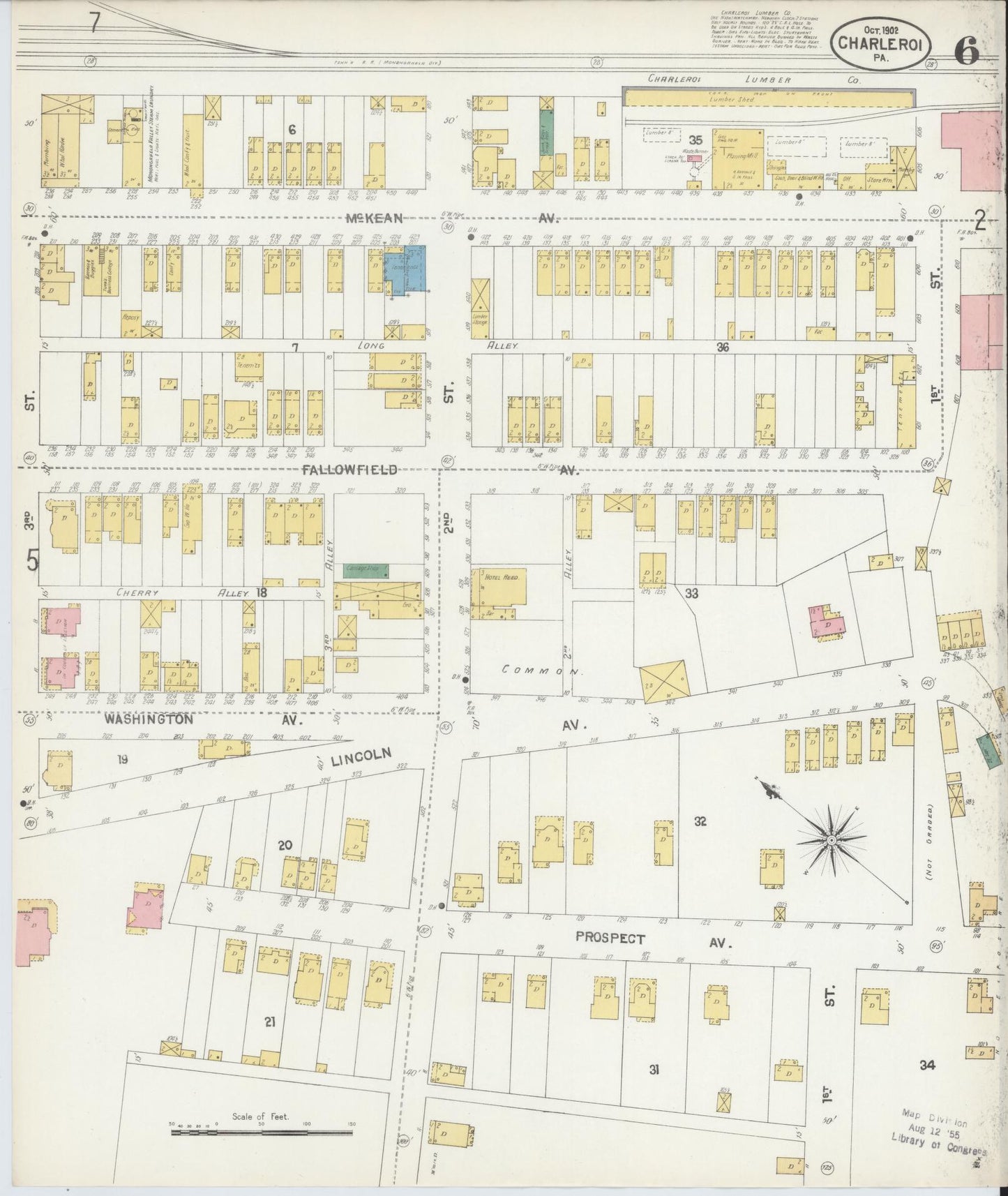Sanborn Fire Insurance Map from Charleroi, Washington County, Pennsylvania (1902), Sheet #0006 - Historic Sanborn Fire Insurance Map Print, vintage old map wall art, antique decor, genealogy gift, Pennsylvania Pennsylvania map