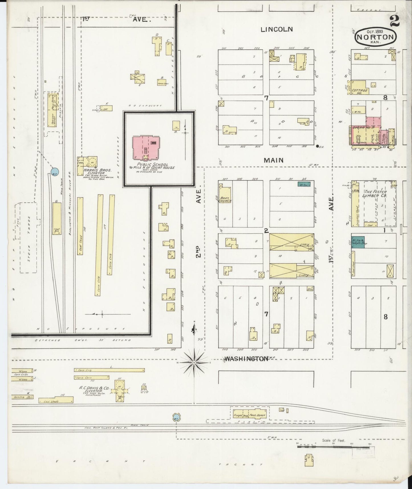 Sanborn Fire Insurance Map from Norton, Norton County, Kansas (1893), Sheet #0002 - Complete Map Set gallery image, historic Sanborn map, vintage wall art, Kansas Kansas