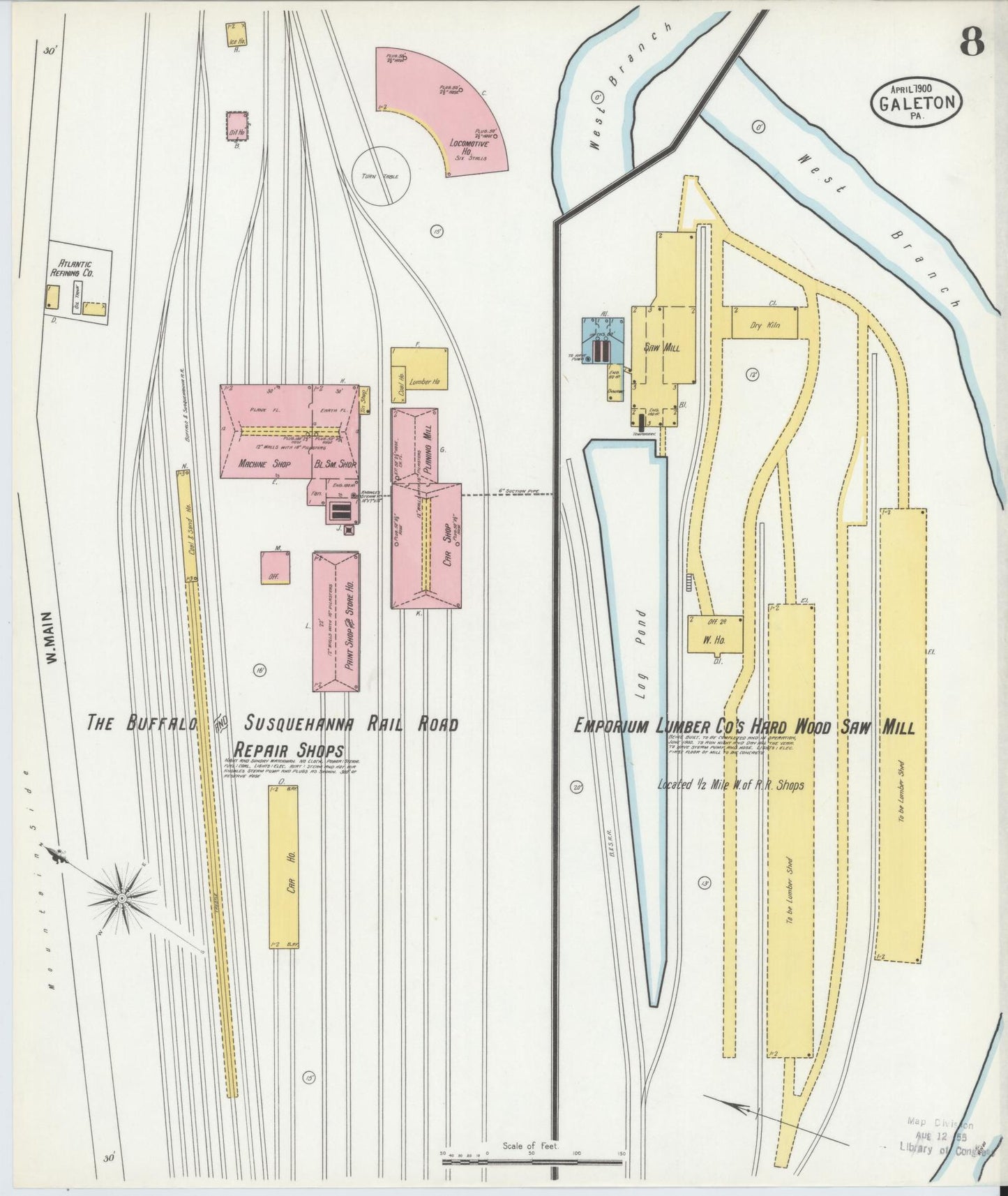 Sanborn Fire Insurance Map from Galeton, Potter County, Pennsylvania (1900), Sheet #0008 - Historic Sanborn Fire Insurance Map Print, vintage old map wall art, antique decor, genealogy gift, Pennsylvania Pennsylvania map