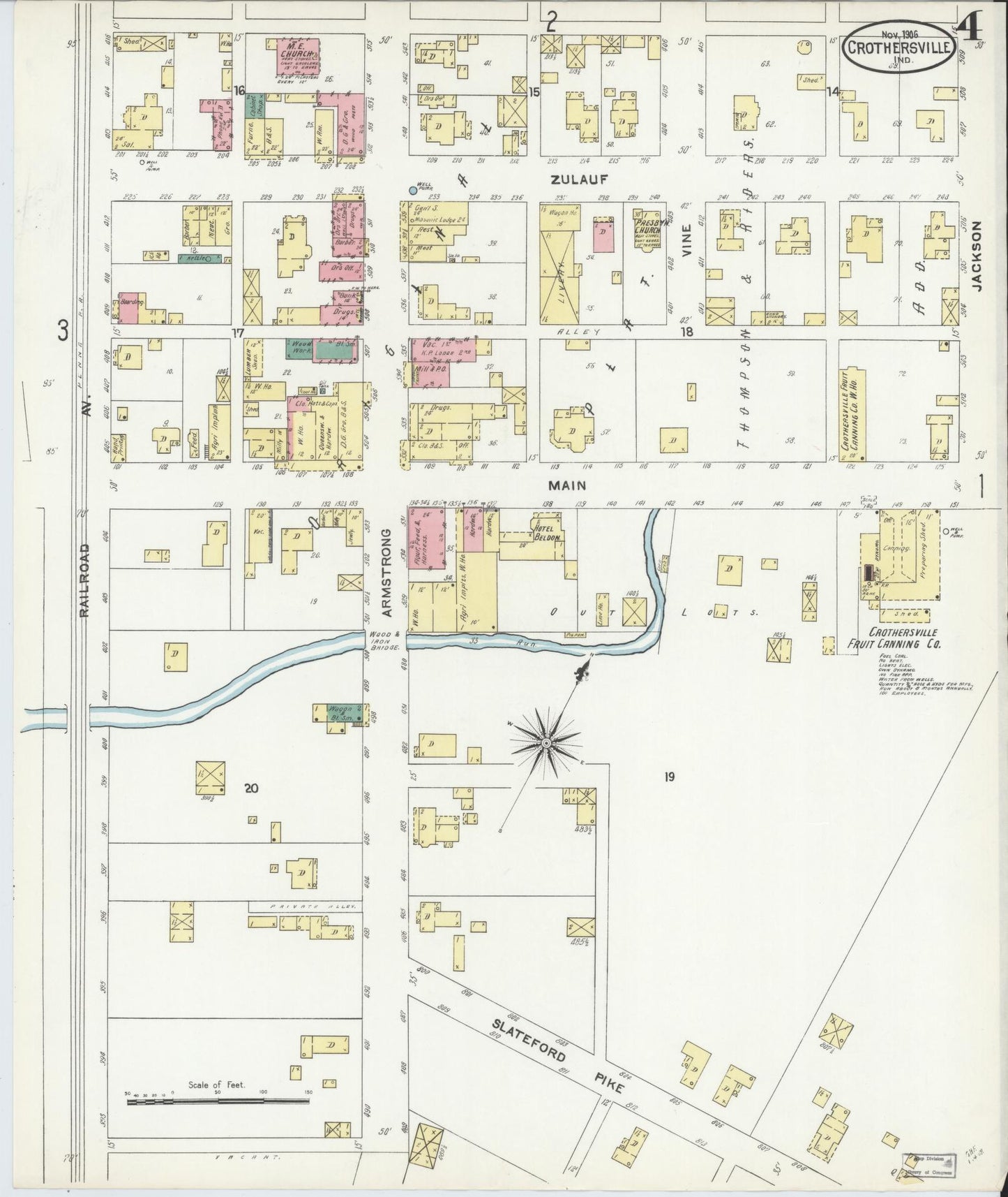 Sanborn Fire Insurance Map from Crothersville, Jackson County, Indiana (1906), Sheet #0004 - Complete Map Set gallery image, historic Sanborn map, vintage wall art, Indiana Indiana
