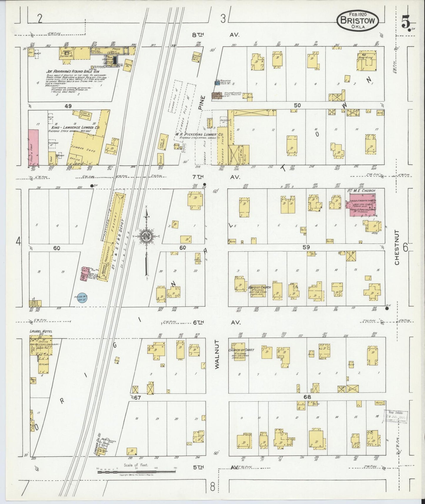 Sanborn Fire Insurance Map from Bristow, Creek County, Oklahoma (1920), Sheet #0005 - Historic Sanborn Fire Insurance Map Print, vintage old map wall art, antique decor, genealogy gift, Oklahoma Oklahoma map