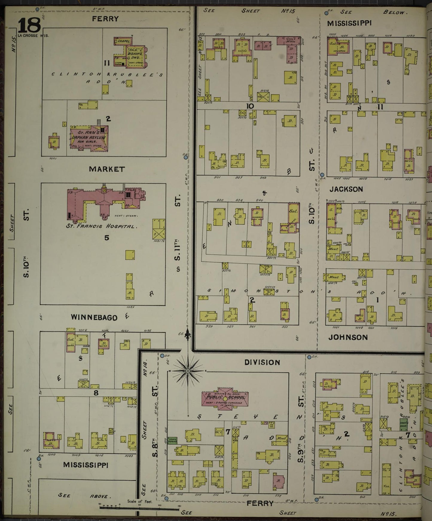 Sanborn Fire Insurance Map from La Crosse, La Crosse County, Wisconsin (1891), Sheet #0018 - Historic Sanborn Fire Insurance Map Print, vintage old map wall art, antique decor, genealogy gift, Wisconsin Wisconsin map