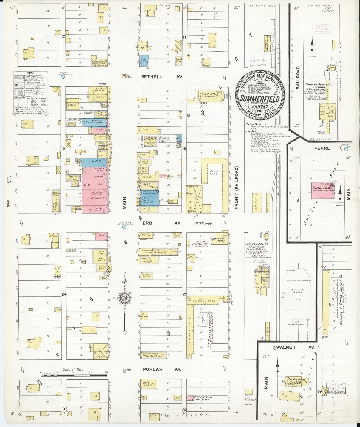 Sanborn Fire Insurance Map from Summerfield, Marshall County, Kansas (1911), Sheet #0001 - Historic Sanborn Fire Insurance Map Print, vintage old map wall art, antique decor, genealogy gift, Kansas Kansas map