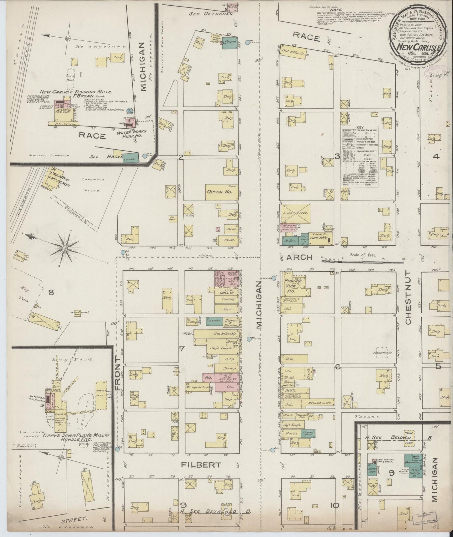 Sanborn Fire Insurance Map from New Carlisle, Saint Joseph County, Indiana (1886), Sheet #0001 - Historic Sanborn Fire Insurance Map Print, vintage old map wall art, antique decor, genealogy gift, Indiana Indiana map