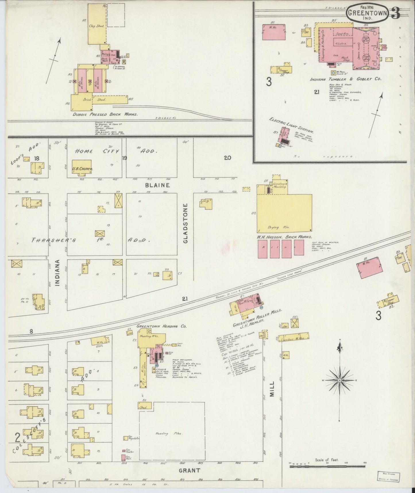 Sanborn Fire Insurance Map from Greentown, Howard County, Indiana (1896), Sheet #0003 - Complete Map Set gallery image, historic Sanborn map, vintage wall art, Indiana Indiana