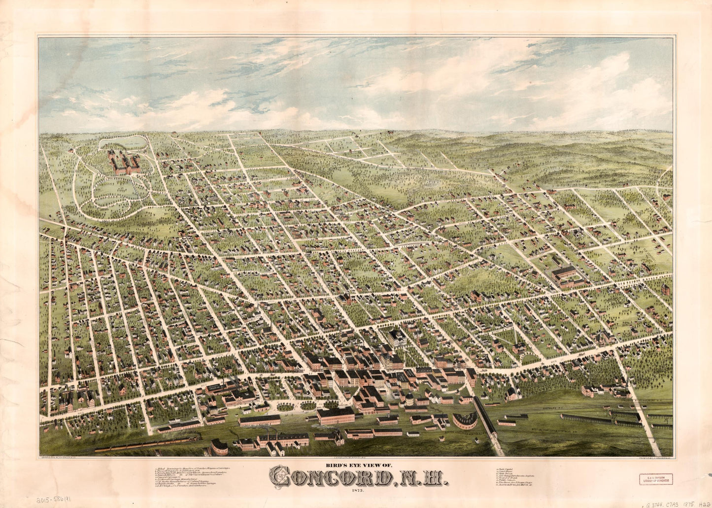 Bird's eye view of Concord, N.H. : 1875 (1875) – Historic Bird’s-Eye View Panorama Print