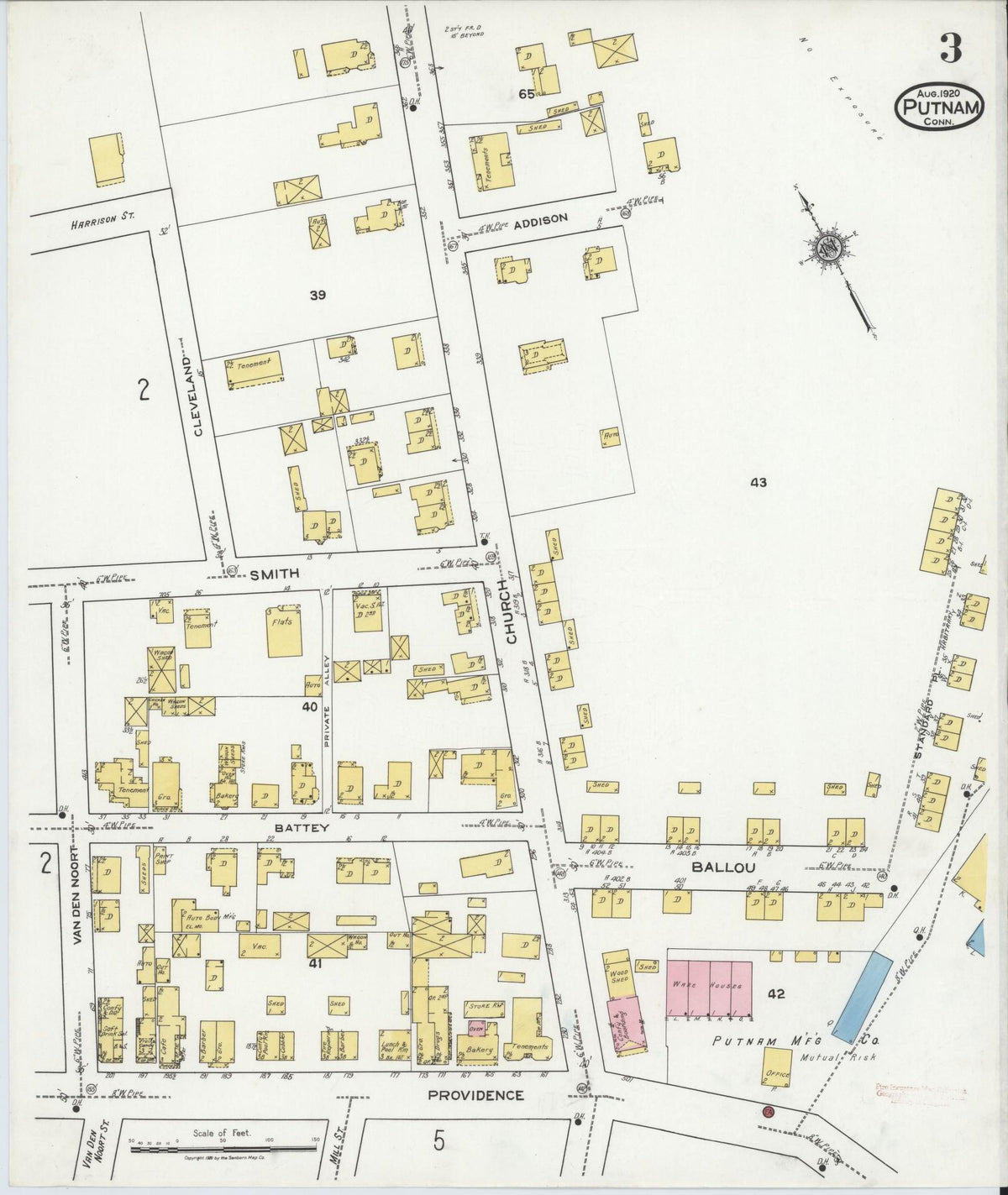 Sanborn Fire Insurance Map from Putnam, Windham County, Connecticut (1920), Sheet #0003 - Historic Sanborn Fire Insurance Map Print, vintage old map wall art, antique decor, genealogy gift, Connecticut Connecticut map
