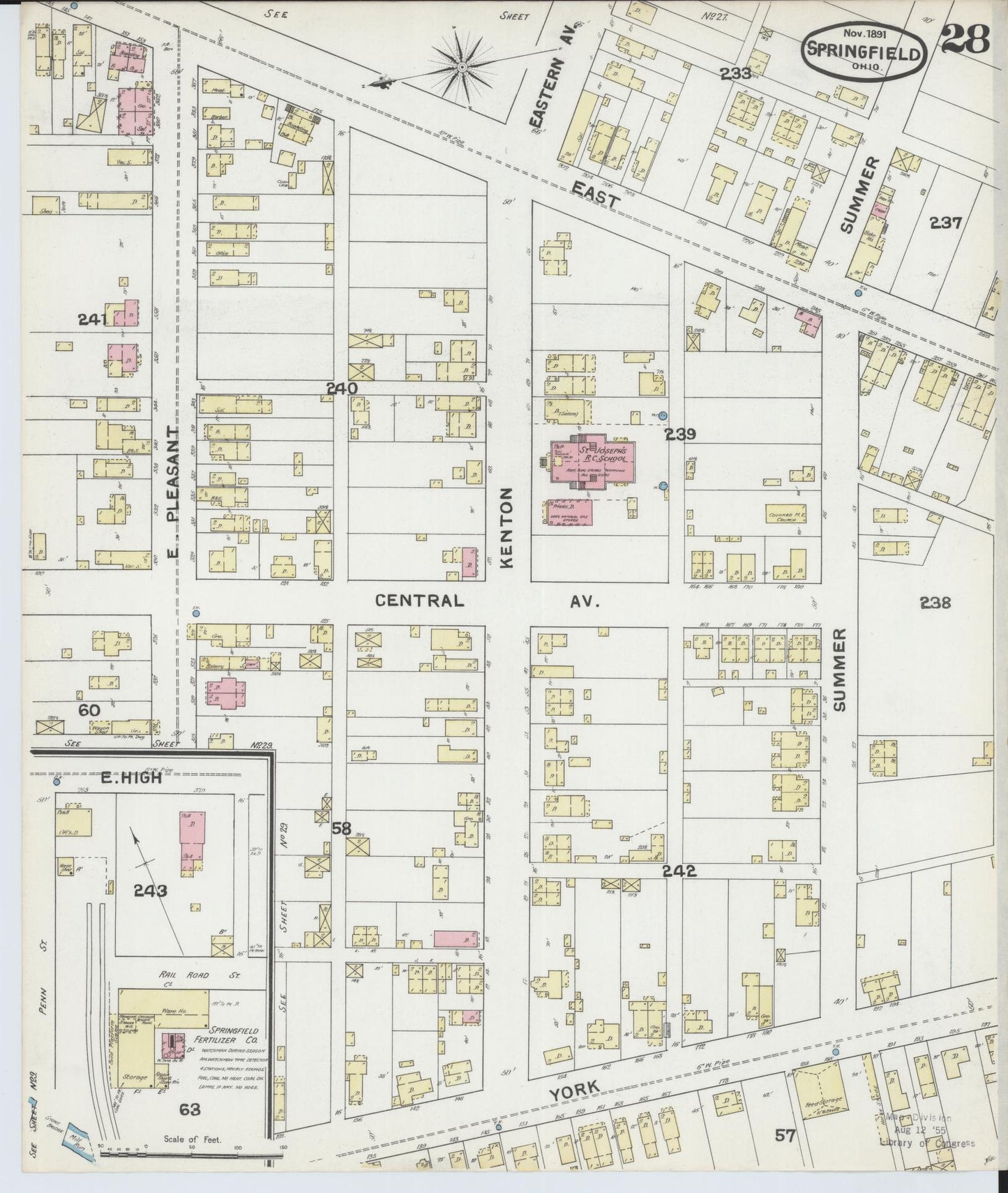 Sanborn Fire Insurance Map from Springfield, Clark County, Ohio (1891), Sheet #0028 - Historic Sanborn Fire Insurance Map Print, vintage old map wall art, antique decor, genealogy gift, Ohio Ohio map