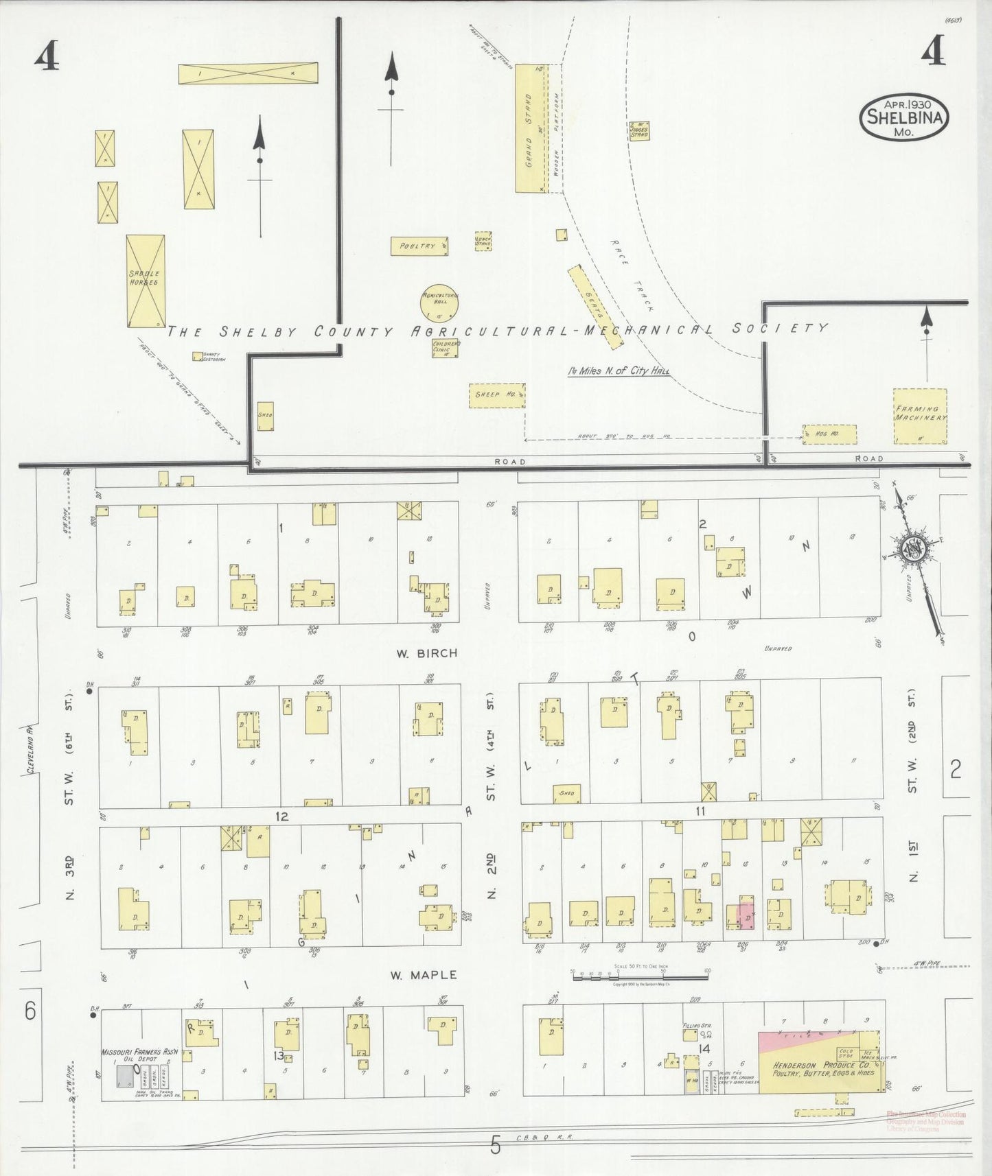 Sanborn Fire Insurance Map from Shelbina, Shelby County, Missouri (1930), Sheet #0004 - Historic Sanborn Fire Insurance Map Print, vintage old map wall art, antique decor, genealogy gift, Missouri Missouri map