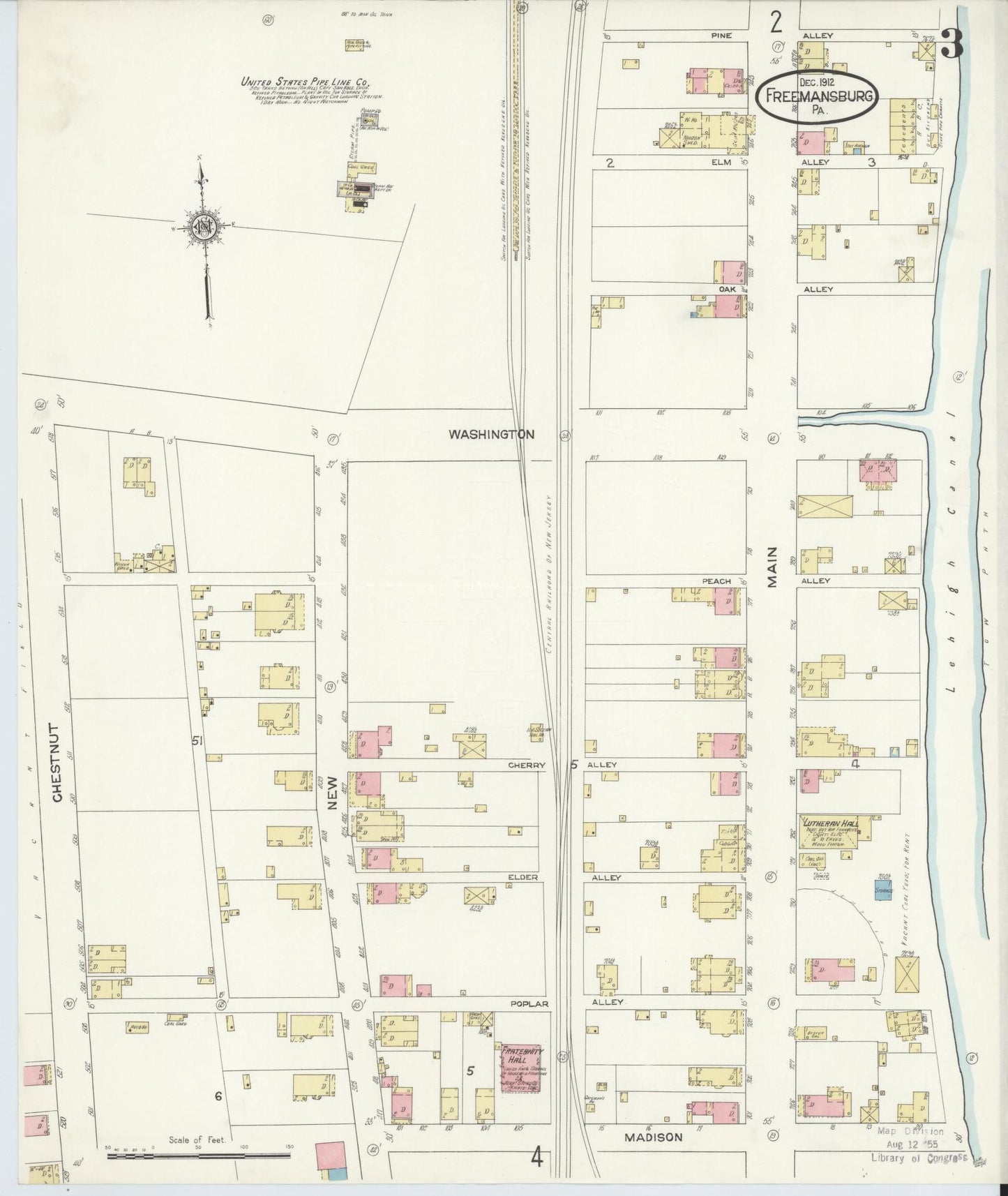 Sanborn Fire Insurance Map from Freemansburg, Northampton County, Pennsylvania (1912), Sheet #0003 - Historic Sanborn Fire Insurance Map Print, vintage old map wall art, antique decor, genealogy gift, Pennsylvania Pennsylvania map