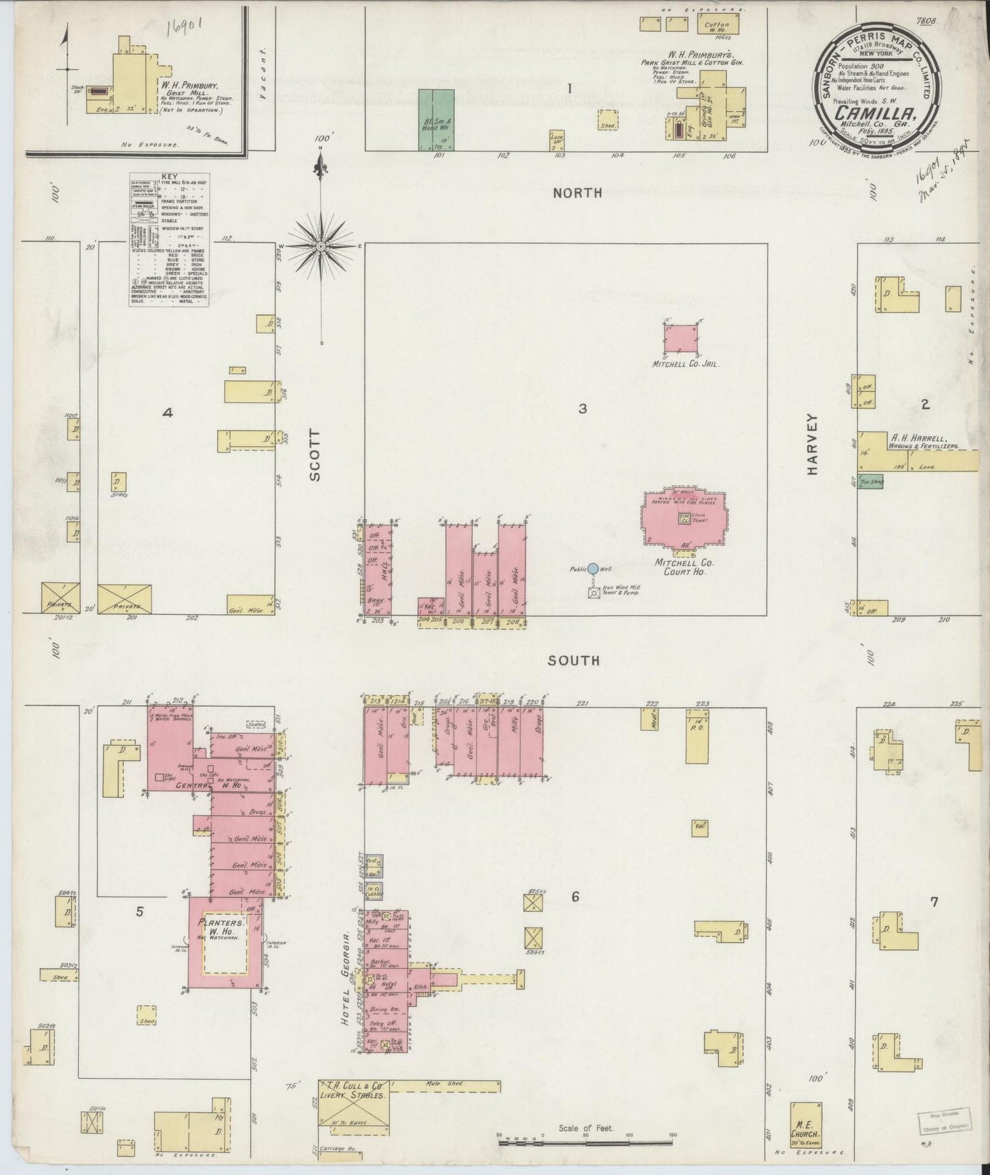Sanborn Fire Insurance Map from Camilla, Mitchell County, Georgia (1895), Sheet #0001 - Historic Sanborn Fire Insurance Map Print, vintage old map wall art, antique decor, genealogy gift, Georgia Georgia map