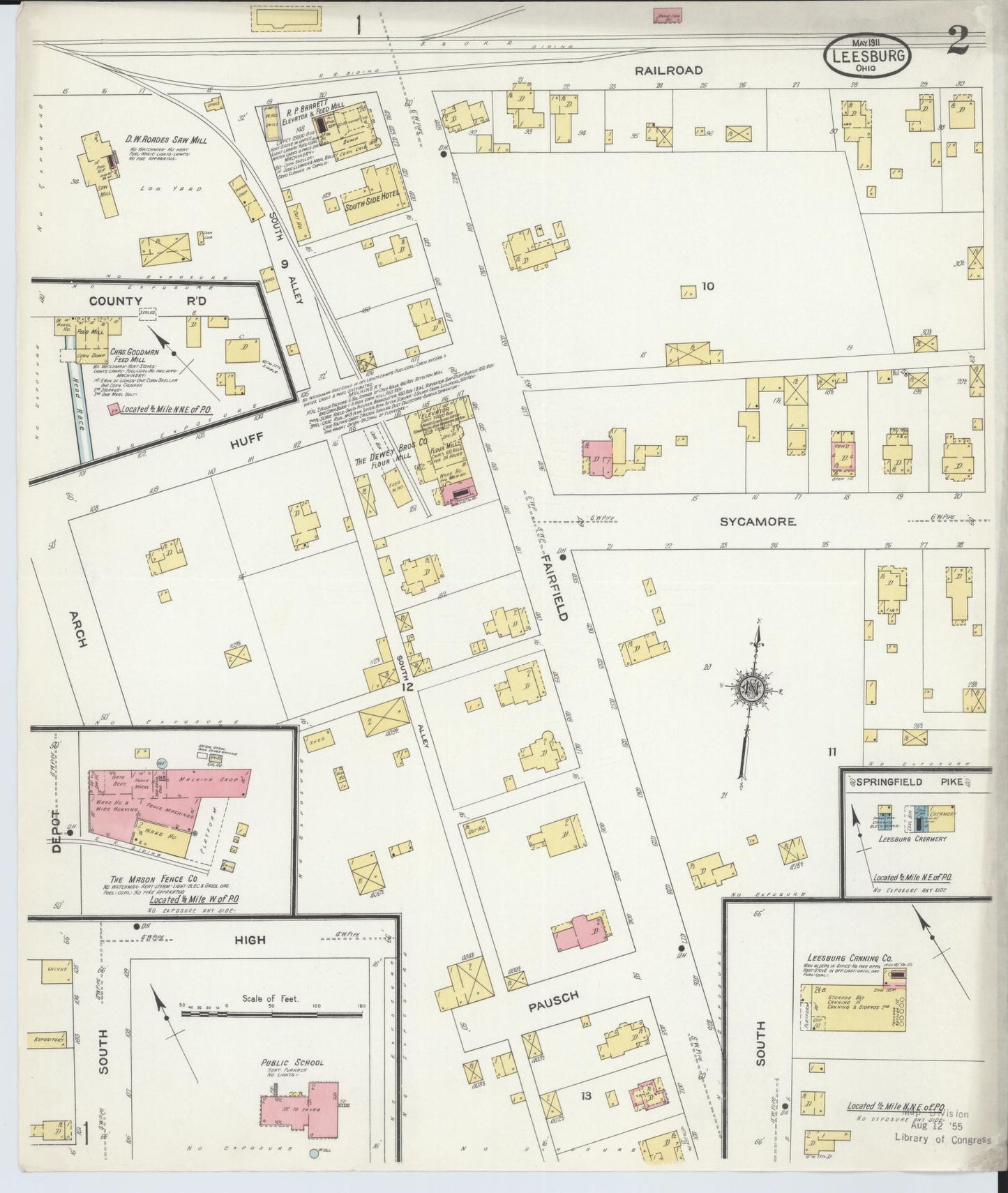 Sanborn Fire Insurance Map from Leesburg, Highland County, Ohio (1911), Sheet #0002 - Complete Map Set gallery image, historic Sanborn map, vintage wall art, Ohio Ohio