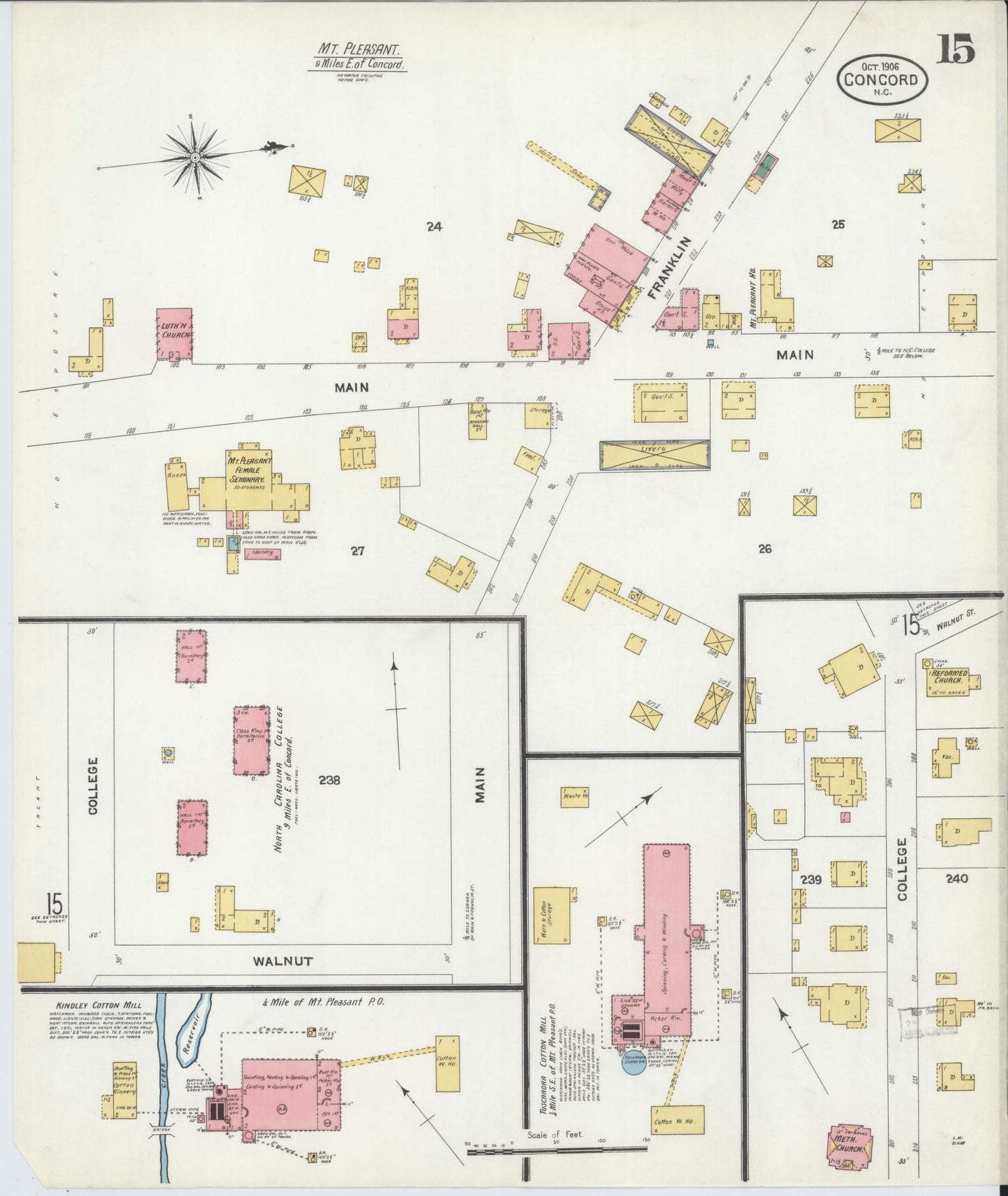 Sanborn Fire Insurance Map from Concord, Cabarrus County, North Carolina (1906), Sheet #0015 - Historic Sanborn Fire Insurance Map Print, vintage old map wall art, antique decor, genealogy gift, North Carolina North Carolina map