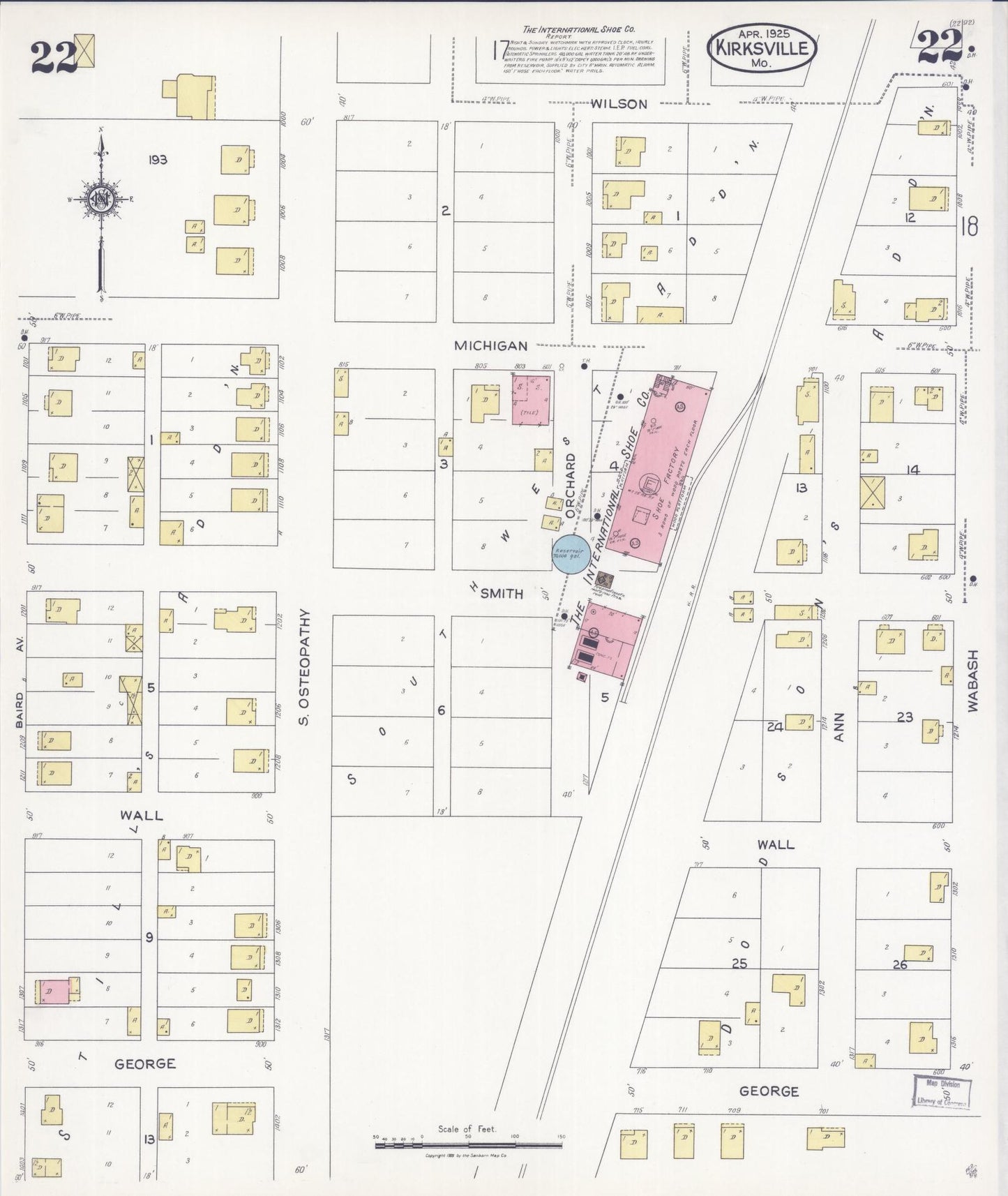 Sanborn Fire Insurance Map from Kirksville, Adair County, Missouri (1925), Sheet #0022 - Historic Sanborn Fire Insurance Map Print, vintage old map wall art, antique decor, genealogy gift, Missouri Missouri map