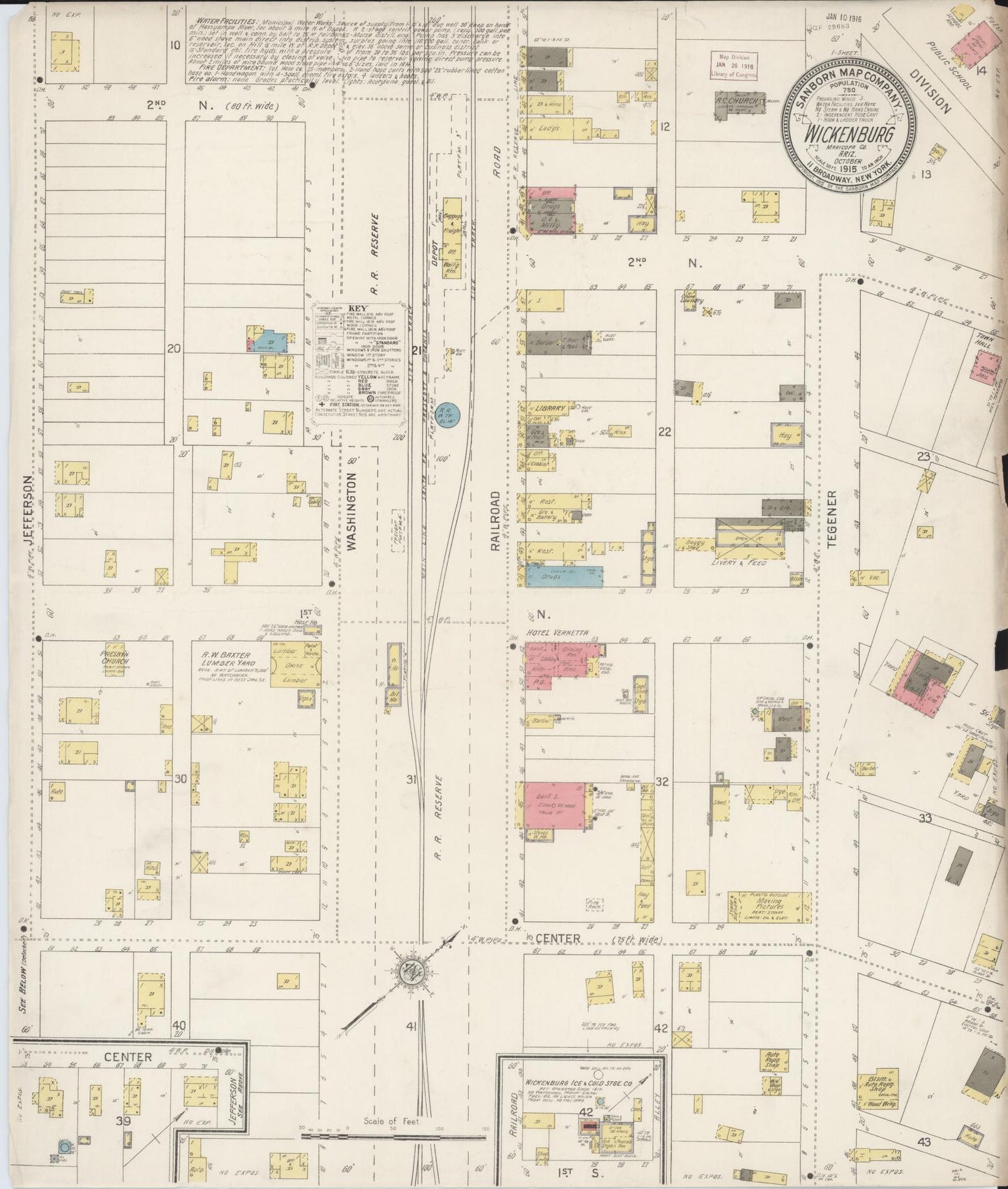 Sanborn Fire Insurance Map from Wickenburg, Maricopa County, Arizona (1915), Sheet #0001 - Historic Sanborn Fire Insurance Map Print, vintage old map wall art, antique decor, genealogy gift, Arizona Arizona map