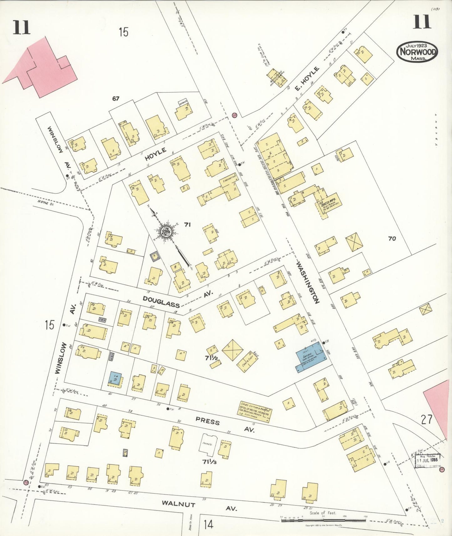 Sanborn Fire Insurance Map from Norwood, Norfolk County, Massachusetts (1923), Sheet #0011 - Historic Sanborn Fire Insurance Map Print, vintage old map wall art, antique decor, genealogy gift, Massachusetts Massachusetts map
