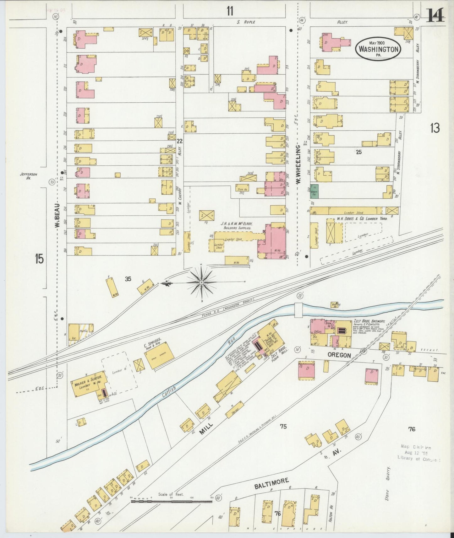 Sanborn Fire Insurance Map from Washington, Washington County, Pennsylvania (1900), Sheet #0014 - Historic Sanborn Fire Insurance Map Print, vintage old map wall art, antique decor, genealogy gift, Sanborn Fire Insurance Map from Washington Washington map